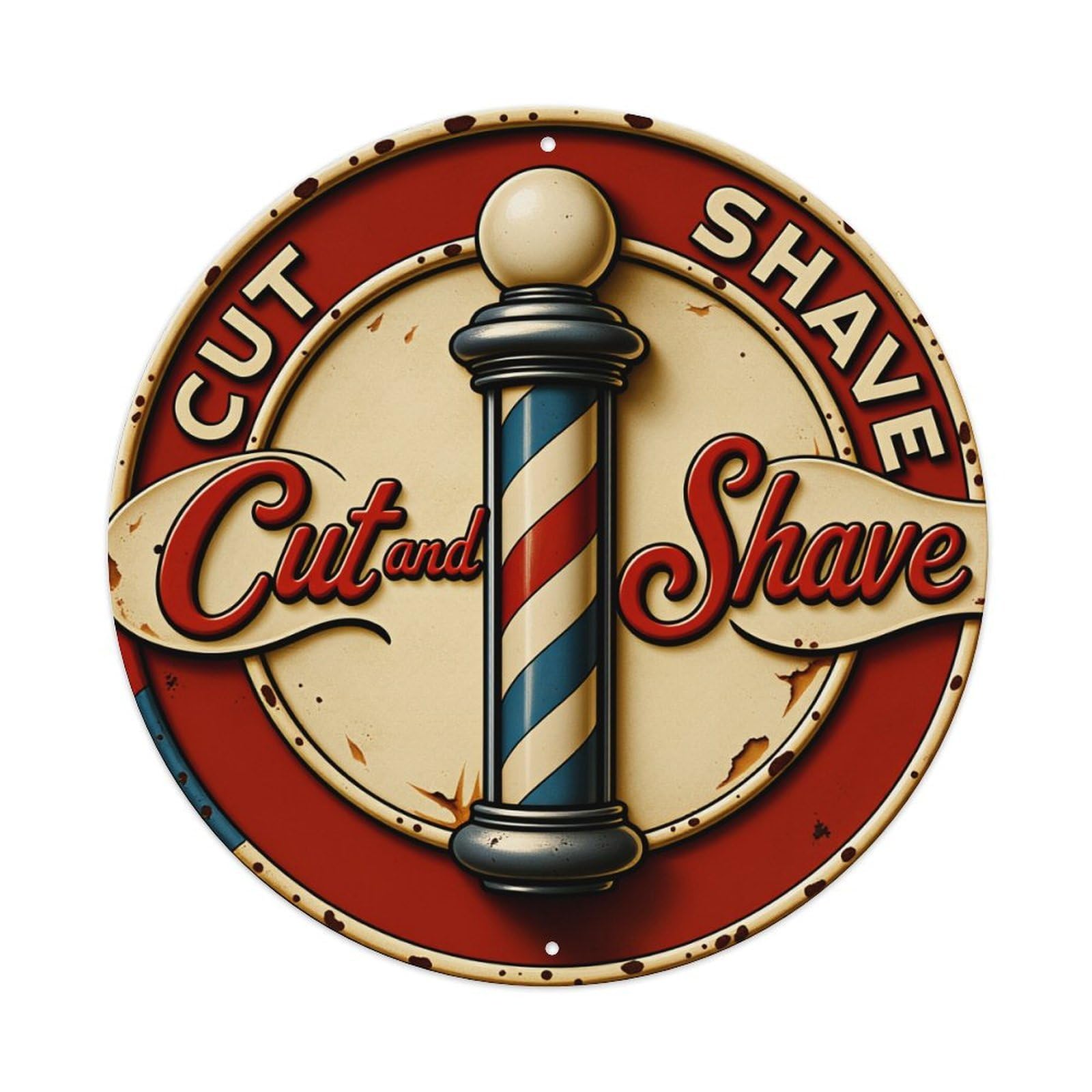 Cut And Shave Sign Pattern Round Tin Sign Vintage Style Metal Sign Home Bar Garden Wall Plaque Decor Metal Poster 8x8 Inch