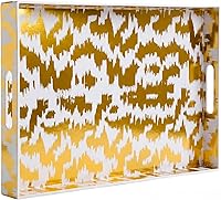 Vista 8 de Zosenley Bandeja decorativa, bandeja de plástico de mármol con asas, bandeja rectangular de tocador y bandeja de servir para baño, cocina, otomana