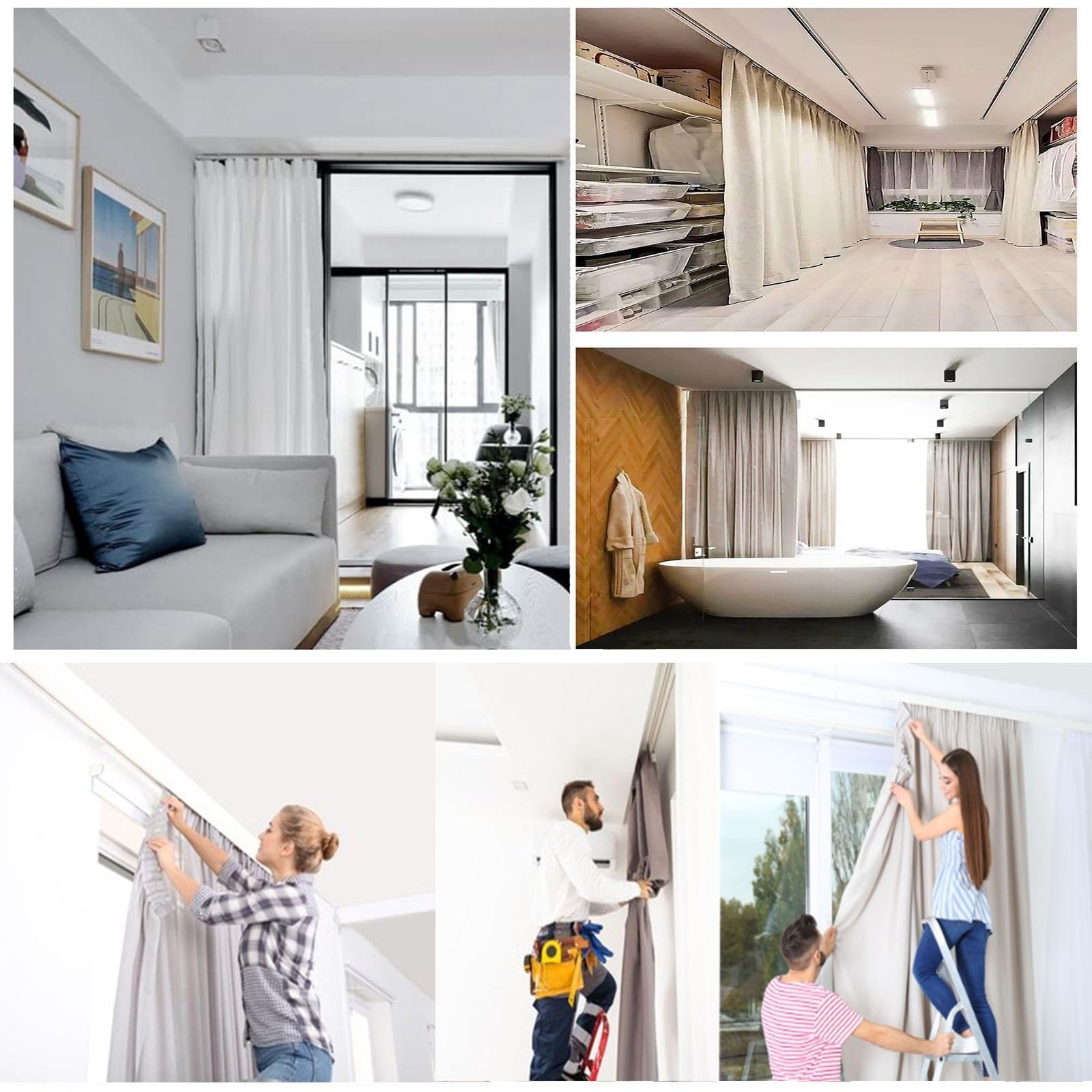 Système De Rail De Rideau, Tringle À Rideau 1 M-6 M, Rail Rideaux Plafond Aluminium, Rail De Rideau Robuste, Montage Au Plafond Ou Au Mur, Pour Maison/Bureau(B-Wall Mount,4m(4 * 1m))