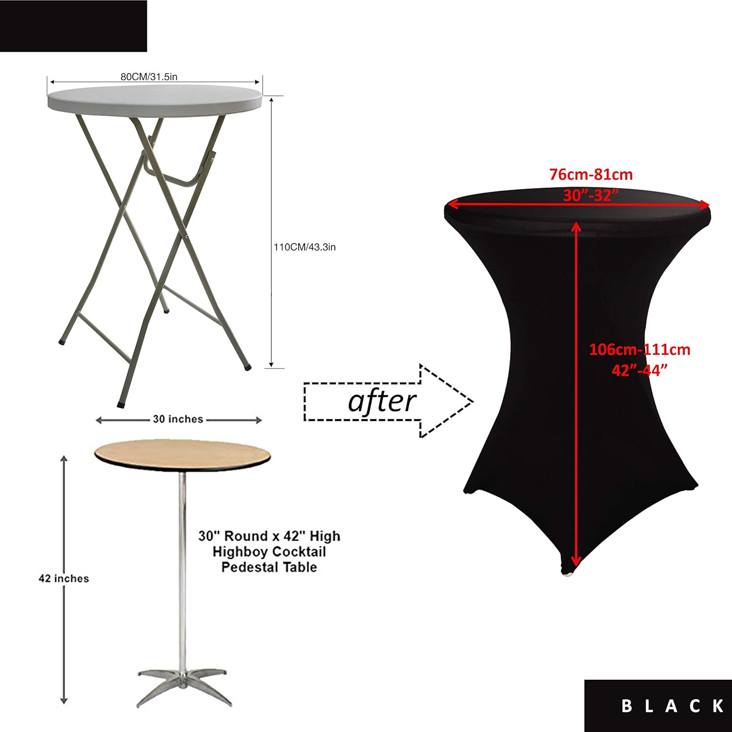 HAORUI 10pcs Stretch Cocktail Tablecloth 30" Spandex DJ Table Cover for Craft Exhibitions Wedding Party Show (30” Black) : Everything Else