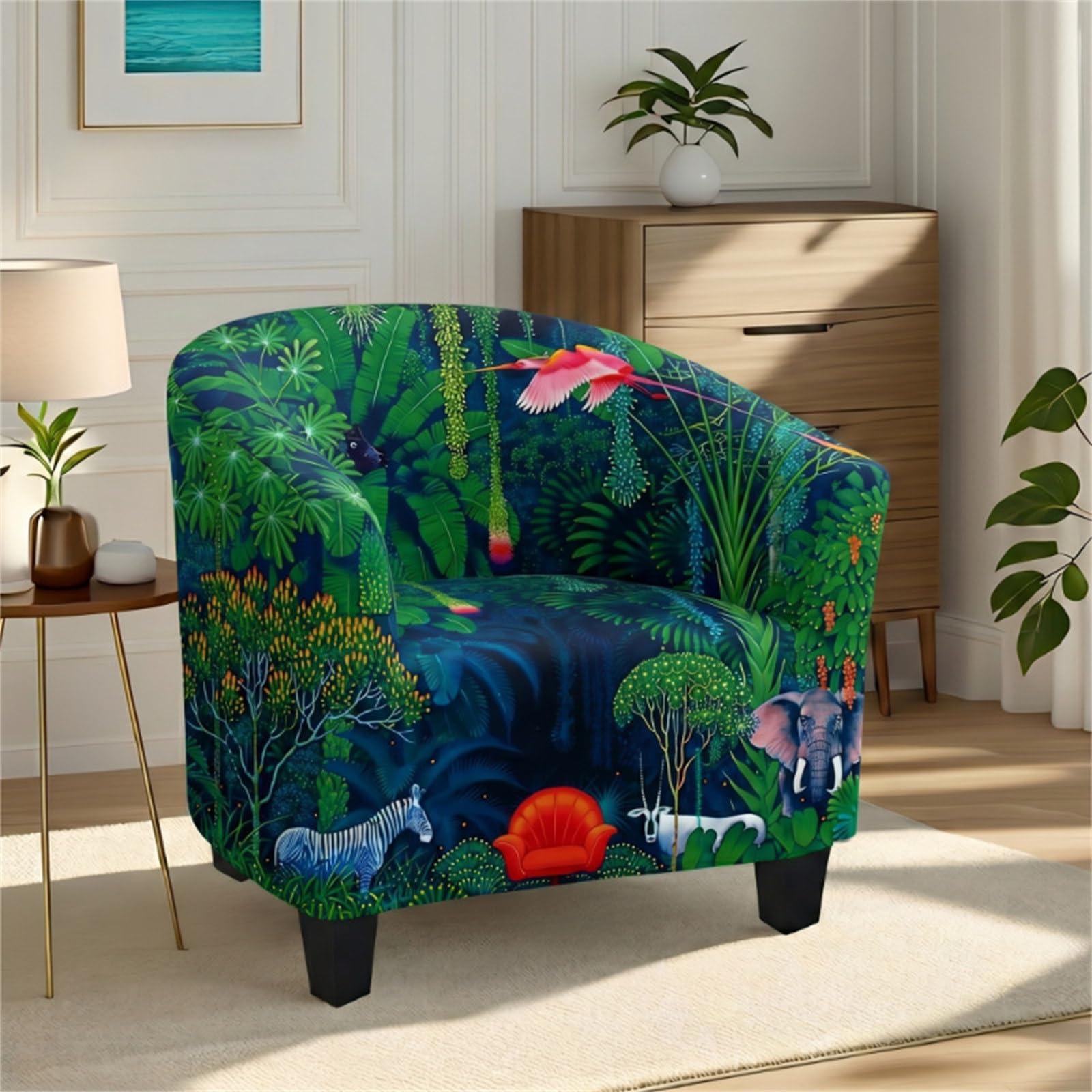FANSU Tub Chair Cover for Armchairs Stretch Botanical print Slipcover Dust Proof 1 Pieces Sofa Cover Removable Washable Furniture Pet Protector Covers for Club Tub Chairs (Animal)