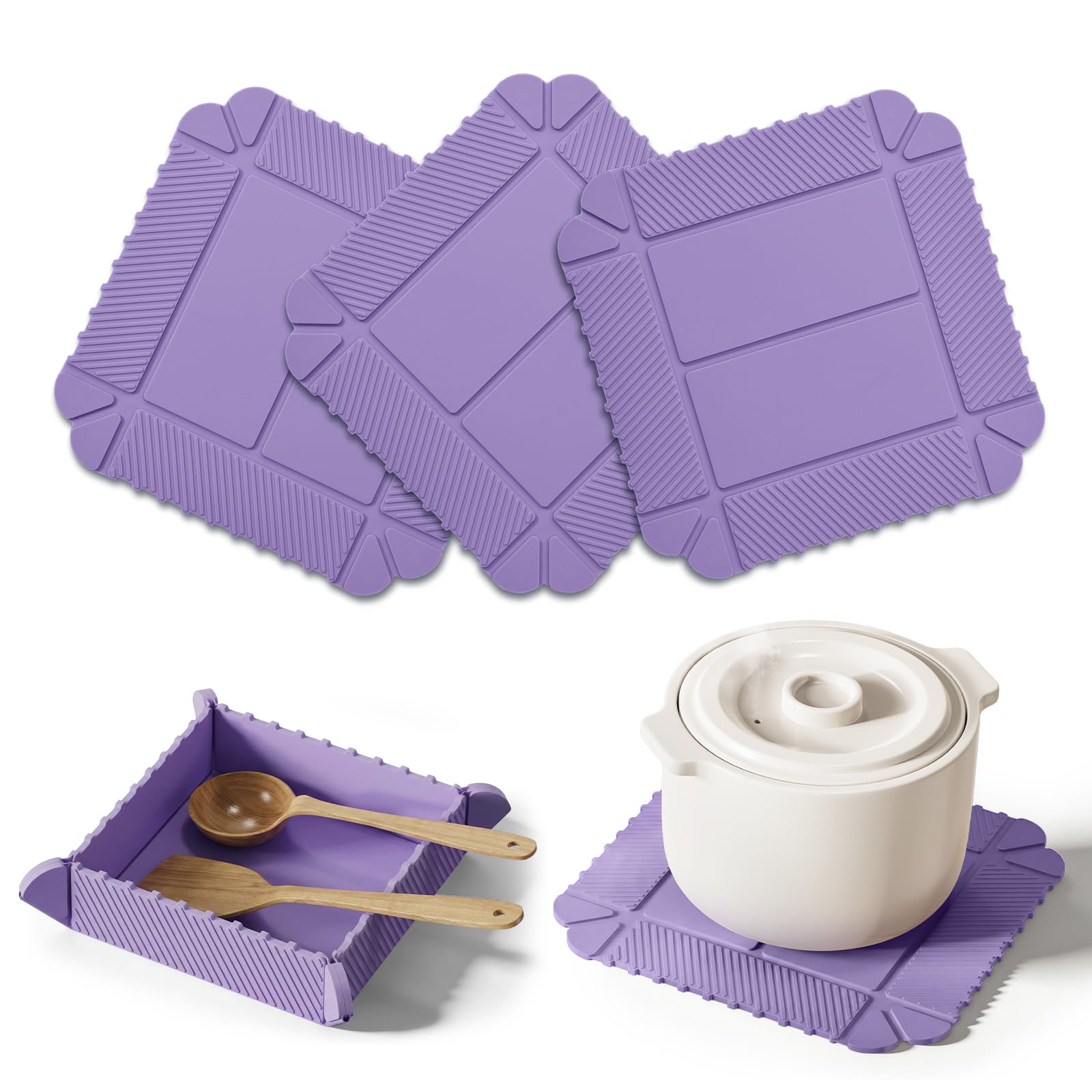 nediea 3 Pack Magnetic Silicone Trivets for Kitchen Workshops, Heat Resistant Mat for Hot Pots and Pans, Multifunctional Foldable Storage Tray, Non Slip Trivet Table Protector for Countertop โ image 1