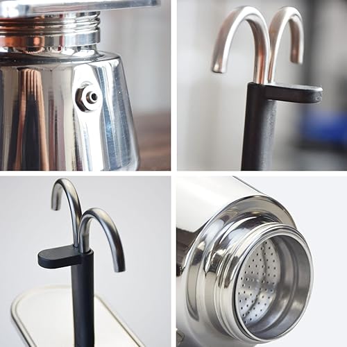 Miniatura 7 de FDIT Stovetop Mini 2 tazas olla doble acero inoxidable moca cafetera gran sabor italiano espresso deliciosa cafetera