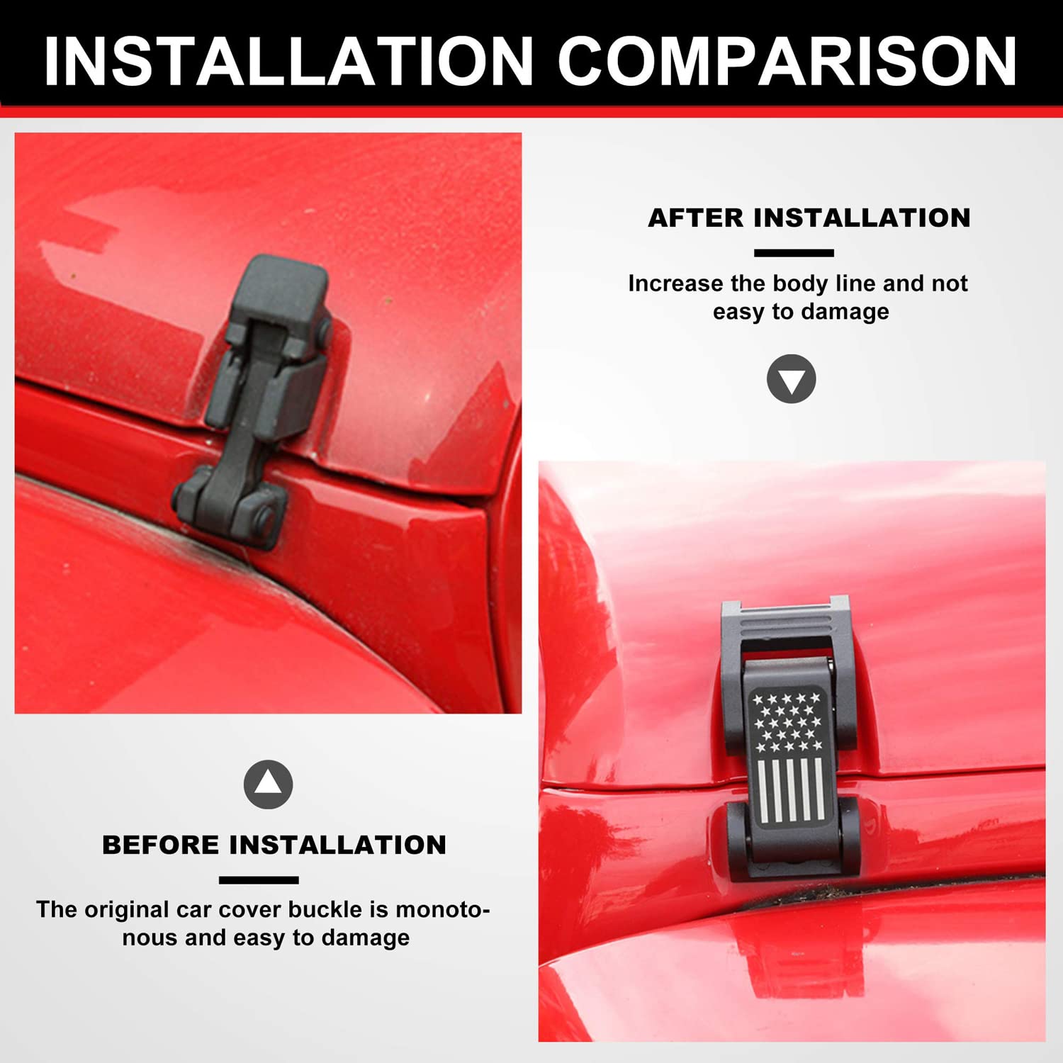 Zestaw zaczepów maski z aluminium do Jeep Wrangler JK JKU 2007-2018 i Jeep Wrangler JL JLU Gladiator JT 2018-2023