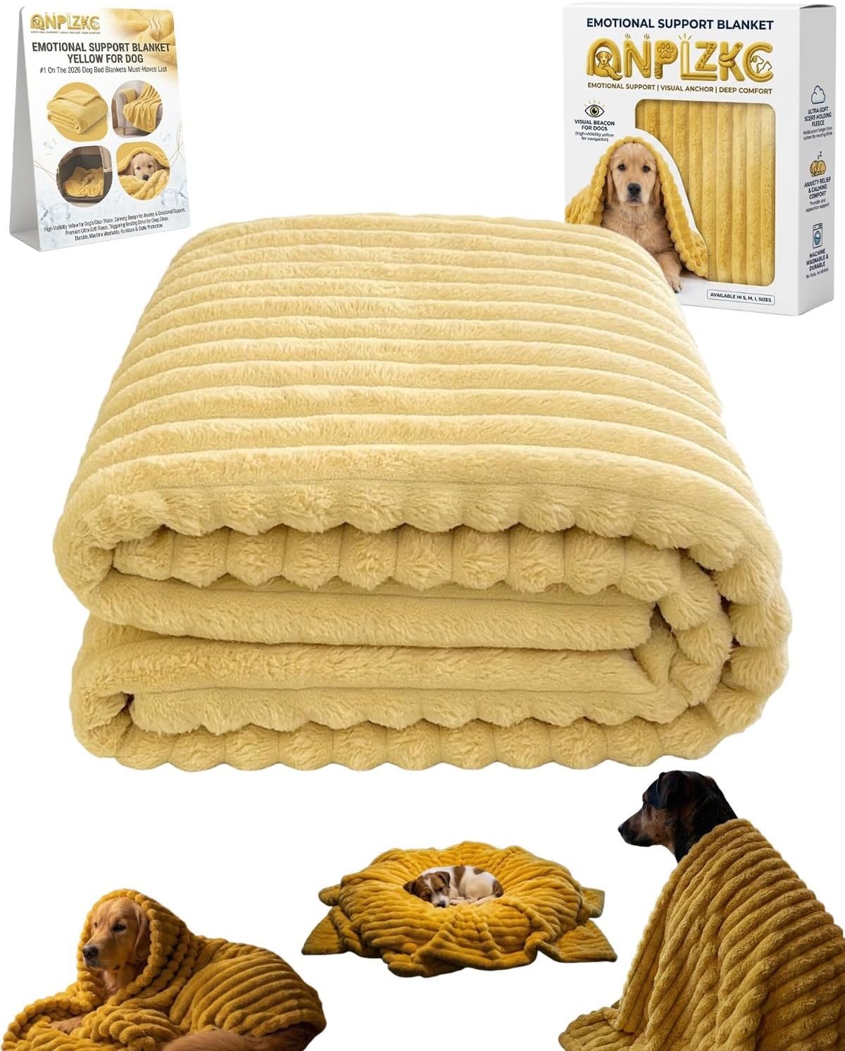 Emotional Support Blanket Yellow for Dog Thunder Pets Hug Comfort Healing Throw Blankets for Small Medium Large Dogs Rabbit Plush Security Calming Puppy Sleeping Mat Gift for Sofa Kennel(40"*60")