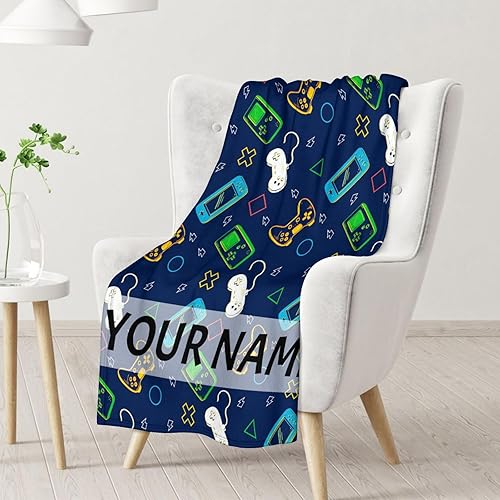 Miniatura 2 de Manta personalizada para jugadores con nombre para niños, suave, mullida y acogedora, 30 x 40 pulgadas, manta de tamaño regazo para juegos, sofá,