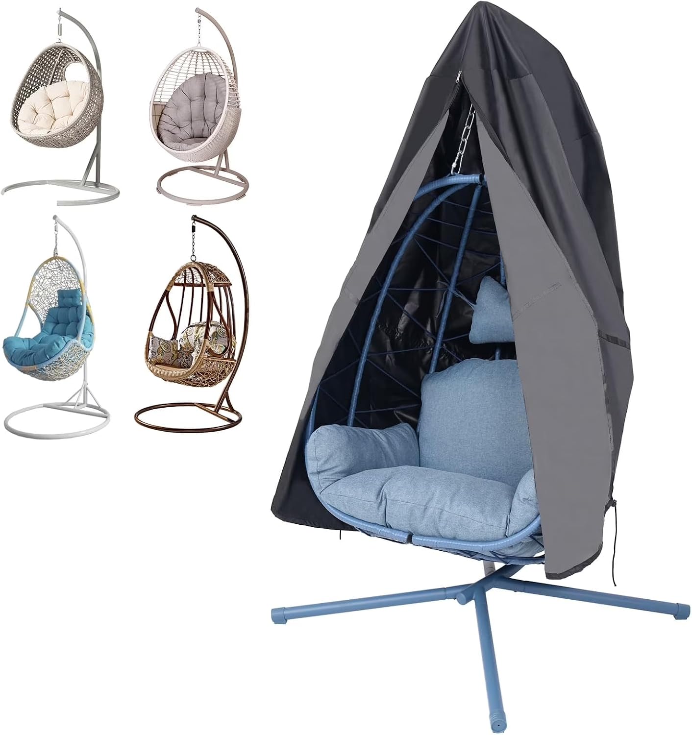 Waterproof Single Egg Chair Cover, Heavy Duty Oxford Fabric with Zipper & Buckle for Outdoor Hanging Swing Chair