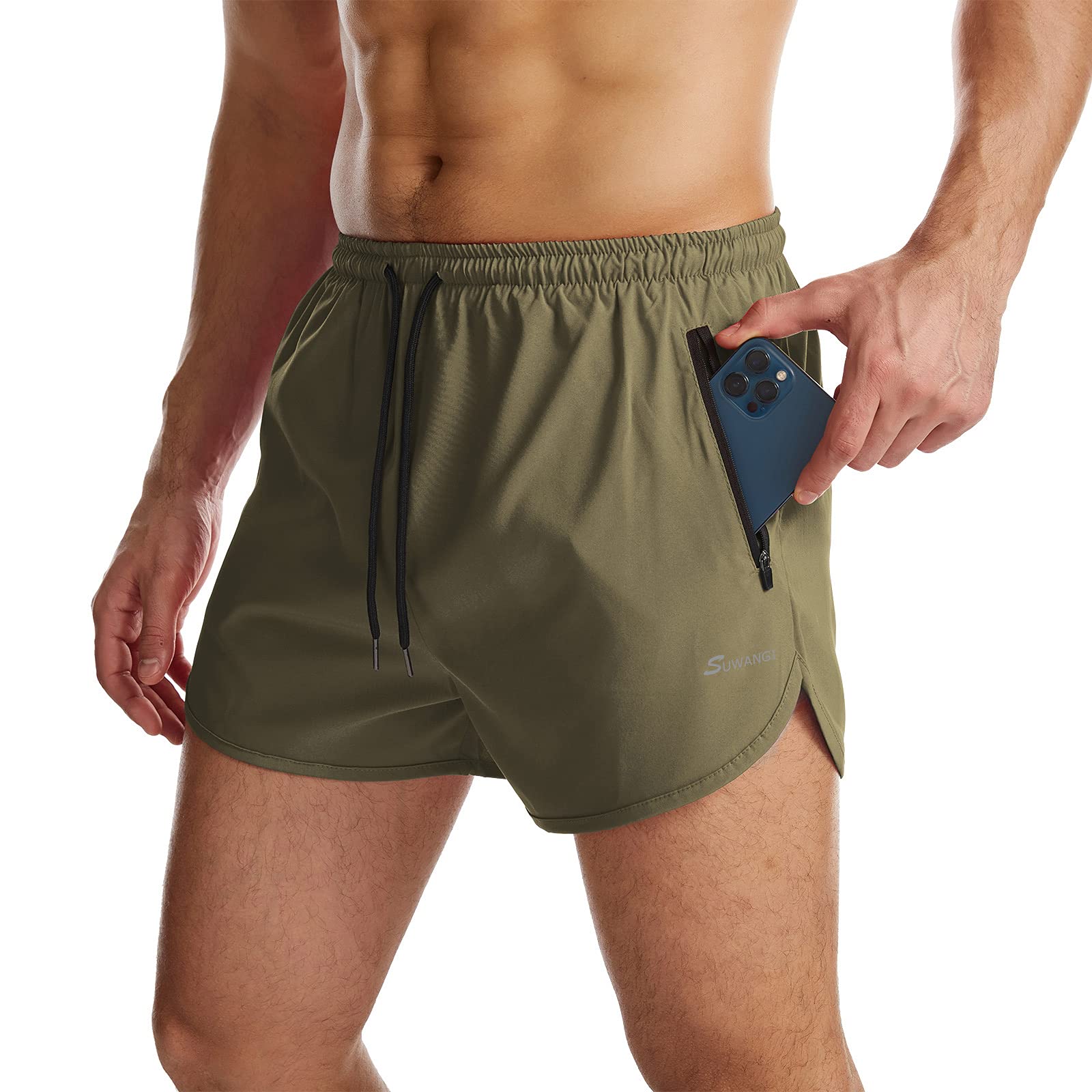 Suwangi Herren Sport Shorts Laufshorts Kurze Hose Schnell mit Innenslip Trocknend Sporthose mit Tasch