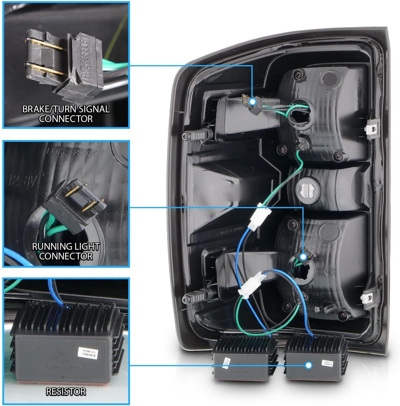 AmeriLite for 2014-2019 Chevy Silverado 1500 2500 3500 GMC Sierra 3500HD LED Replacement Black Tail Light Assembly Pair - Passenger and Driver Side