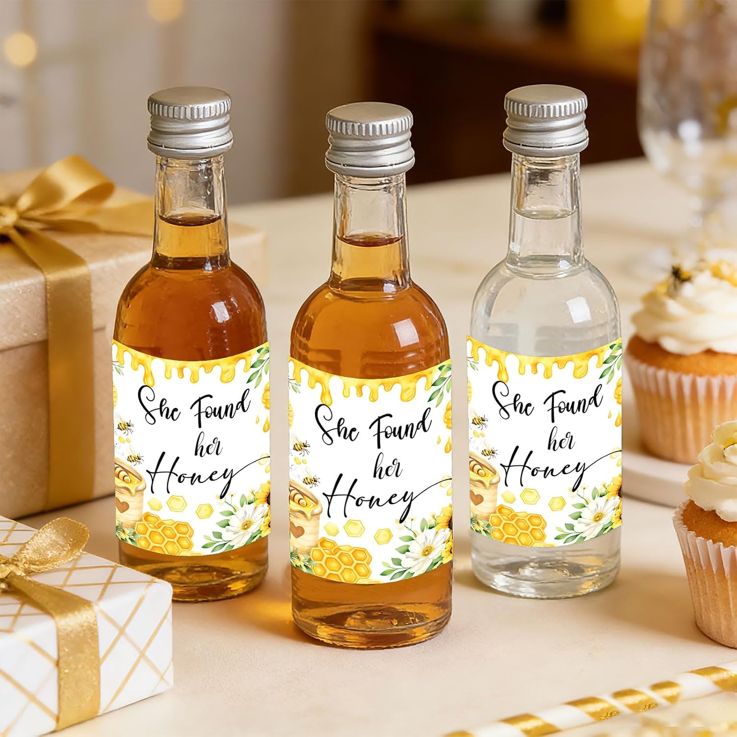 She Found Her Honey Mini Wine Bottle Labels 50PCS, Bumble Bee Bachelorette Party Decorations Mini Bottle Sticker Wraps for Honey Bee Table Decor Bridal Shower Favors