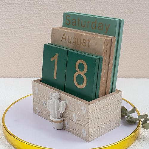 Miniatura 5 de Calendario perpetuo para escritorio, calendario vintage de madera para niños, calendario diario de escritorio, mes, semana, fecha, visualización de