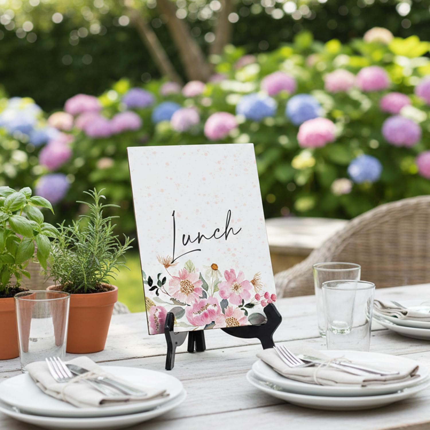 Lunch Table Sign with Easel, Floral Watercolor Design (6" x 8") image 4