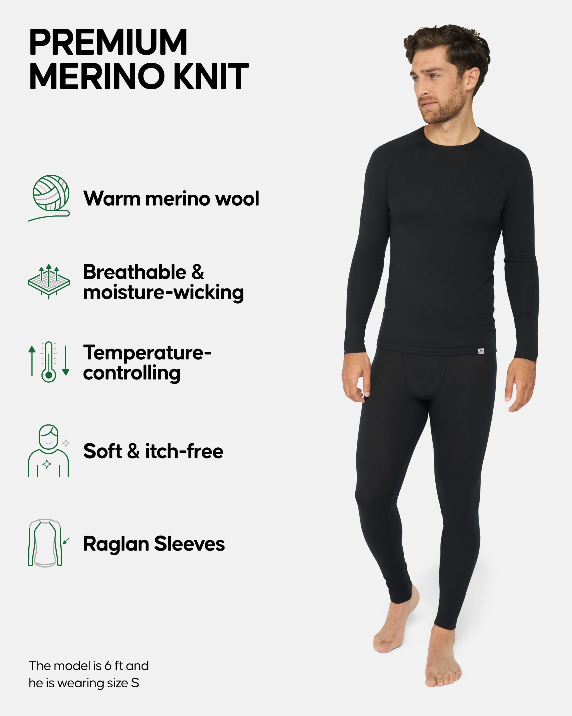 DANISH ENDURANCE Intimo Termico Uomo Lana Merino, Maglia Termica Uomo e Pantaloni Termici, Calzamaglia Termica Uomo Invernale per Sci, Trekking