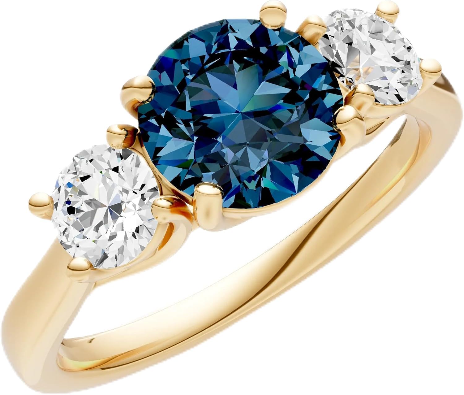 PEORA Round Cut Alexandrite Classic Band Available in Solid 10K, 14K or 18K Ring – White, Yellow or Rose Gold