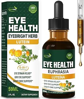 Eyebright Herb Eye Health Drops, Bilberry & Lutein Liquid Extract Herbal Supplement for Eye Strain Relief & Sight Care Support. Euphrasia Officinalis, Arándanos, Luteína para Los Ojos. 2oz