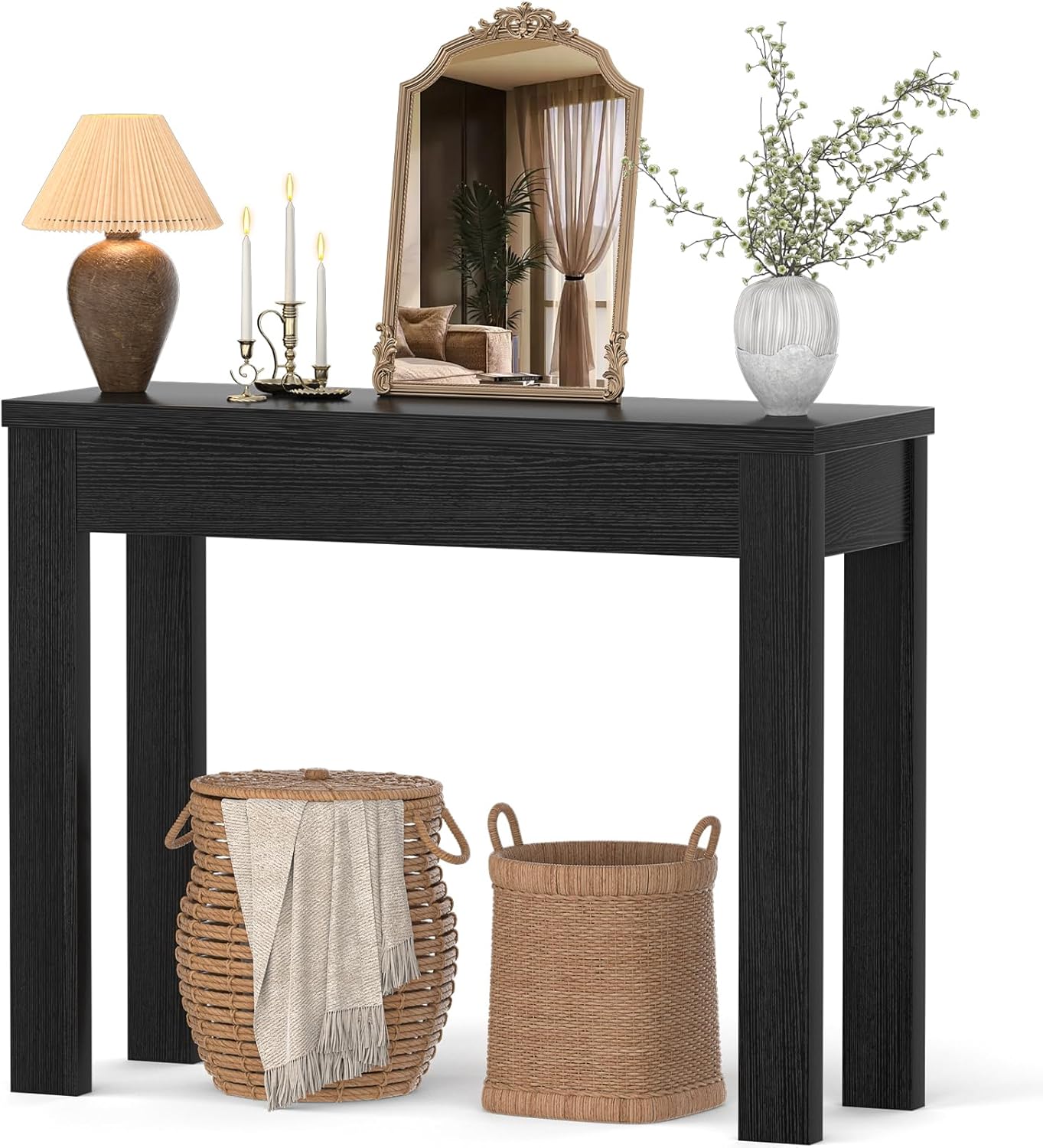 Armocity Console Table, Small Farmhouse Wood Entryway Table, Sofa Tables Narrow Long Behind Couch, Entry Table for Entrance, Hallway, Living Room, 32", Embossed Black