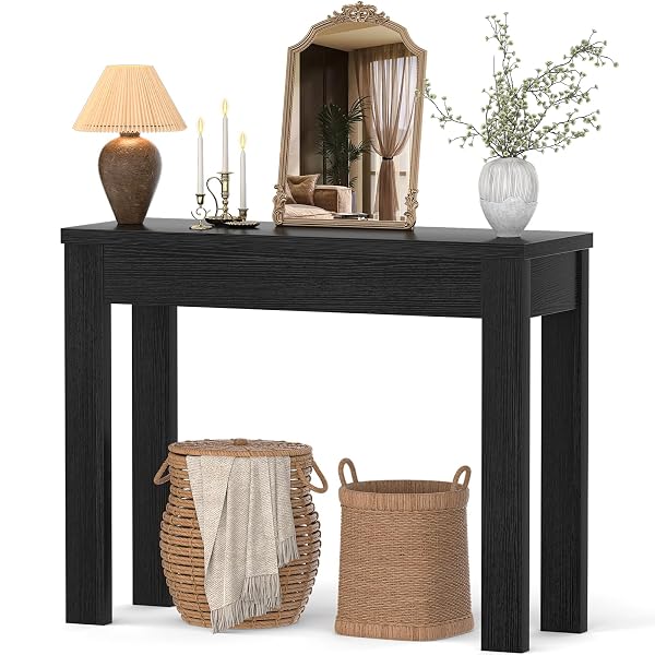 Compact Embossed Black Wood Console