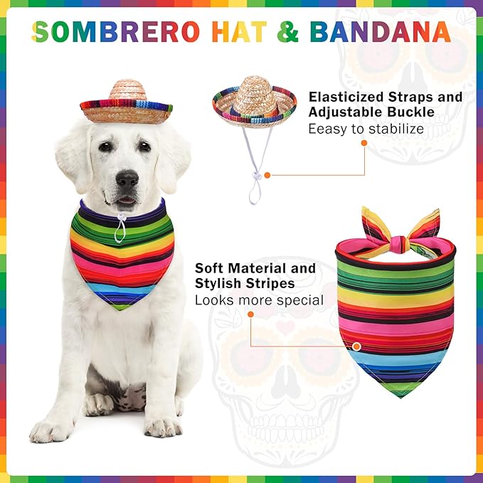 Disfraz Mexicano para Perro SCENEREAL con Sombrero y Bandana miniatura 5