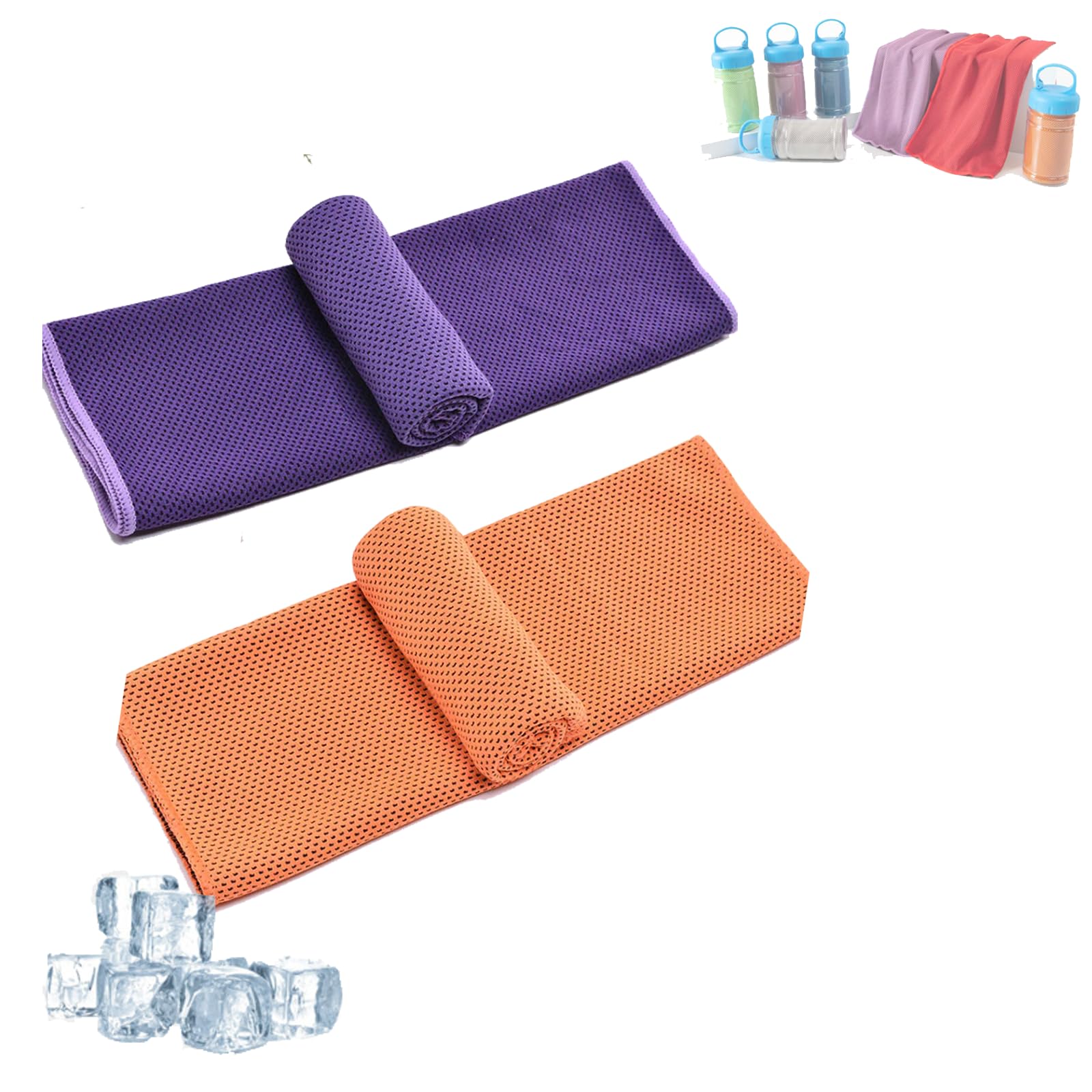 Ice Towel Cooling Towel, Cooling Towel In Bottle, Absorbent Quick-Drying Gym Cooling Towels, Cooling Bottle Cold Sweat Towel, Reusable Soft Absorbent Cooling Portable (Purple + Orange,30 * 100cm)