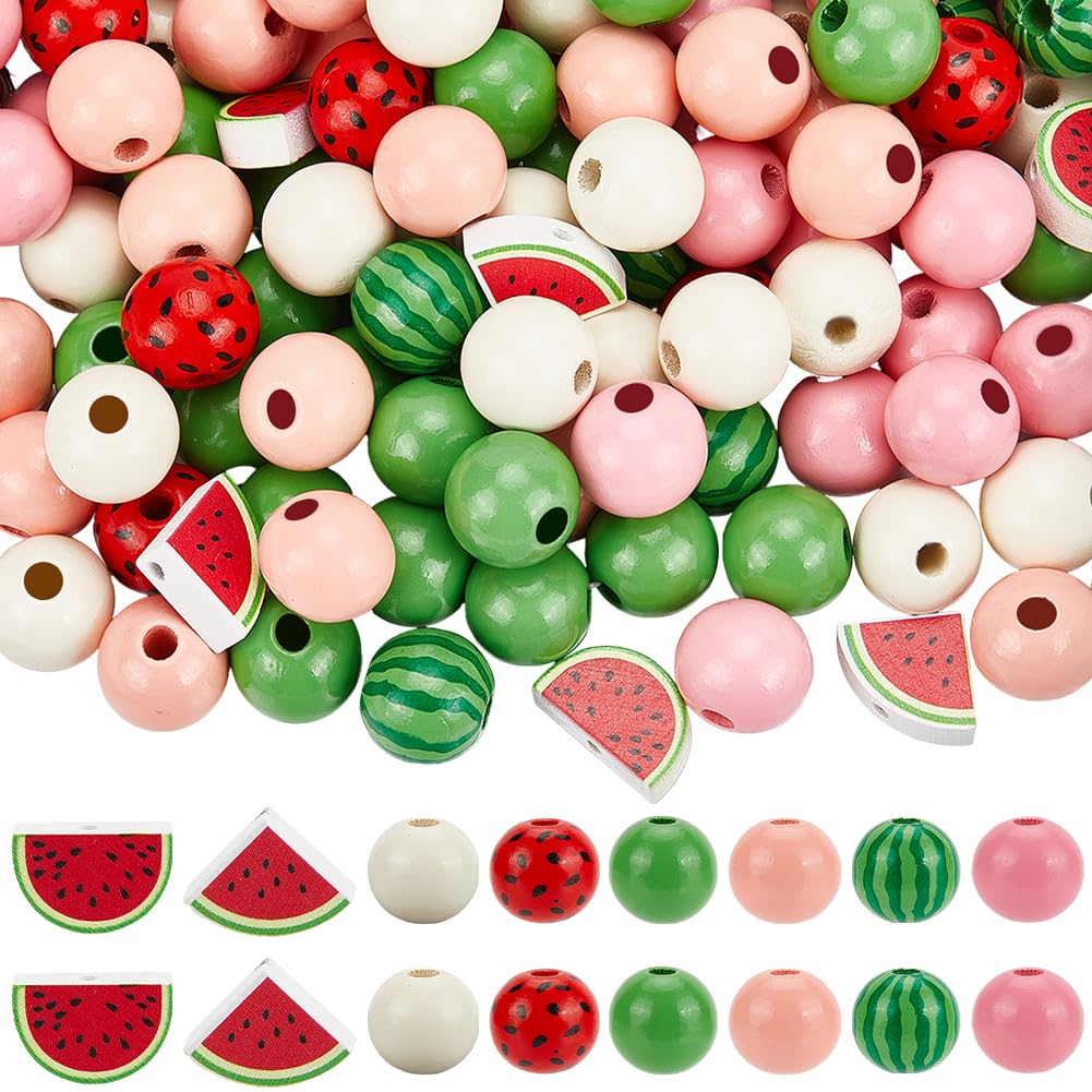 Perles en bois de pastèque lot de 150 pièces colorées en 8 styles pour bracelets