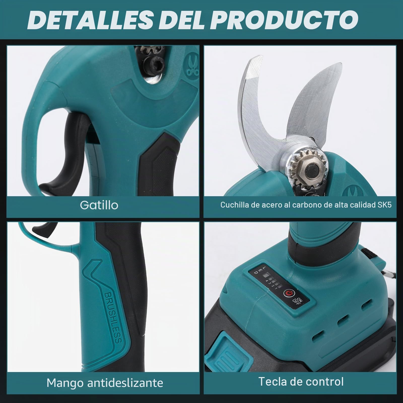 Tijeras de Podar Inalámbricas Compatibles con Makita 18V, Diámetro de Corte Máximo 45 mm, Motor sin Escobillas 1500 W, Cuchillas SK5, Tijeras de Podar Eléctricas para Jardines y Árboles (Dos baterías)