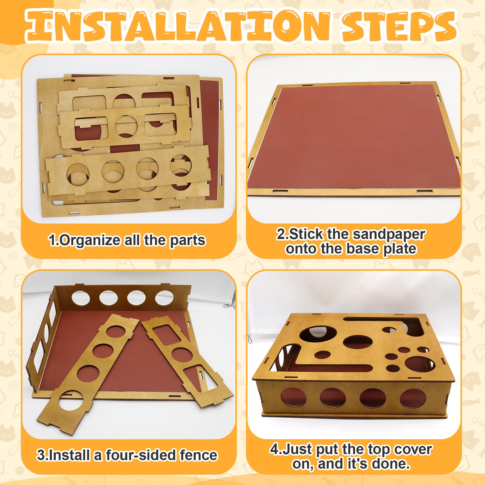 Scatola per attività per gatti con lima per artigli, scatola per giocattoli in legno con puzzle tiragraffi, scatola per arricchimento con puzzle per gattini