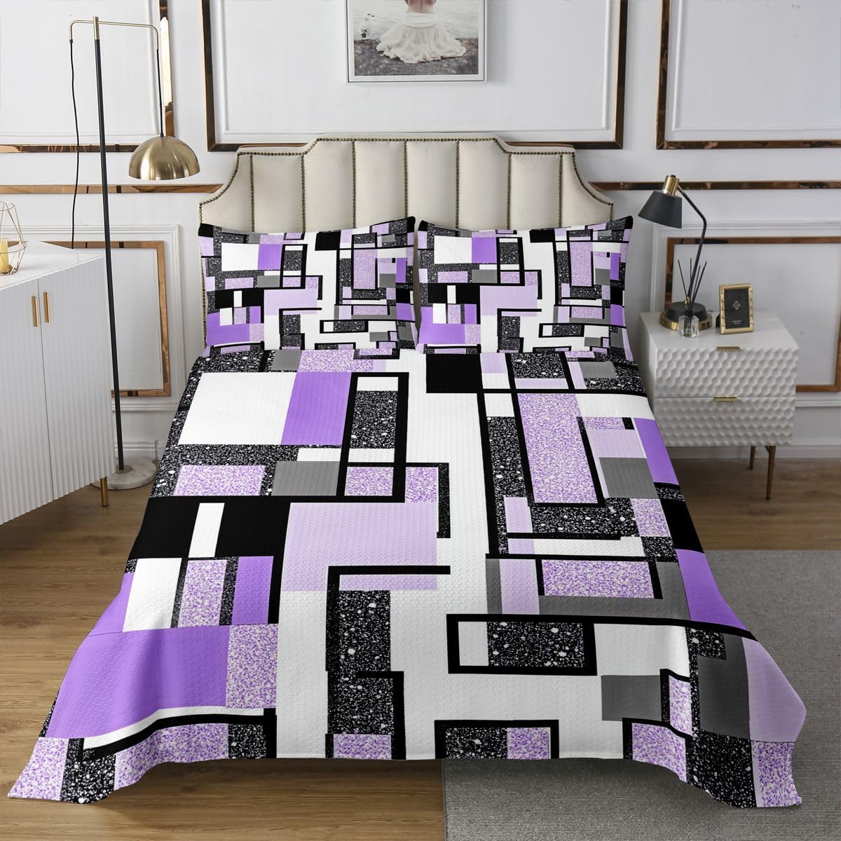 3D Geometric Block Quilt Sets Twin Size,Blue Pixelated Games Bedspread Coverlet 2Pcs for Kids Girls Boys Room Decor,Miners Video Games Quilts Set Modern Gamepad Bedding Comforter,1 Pillowcase