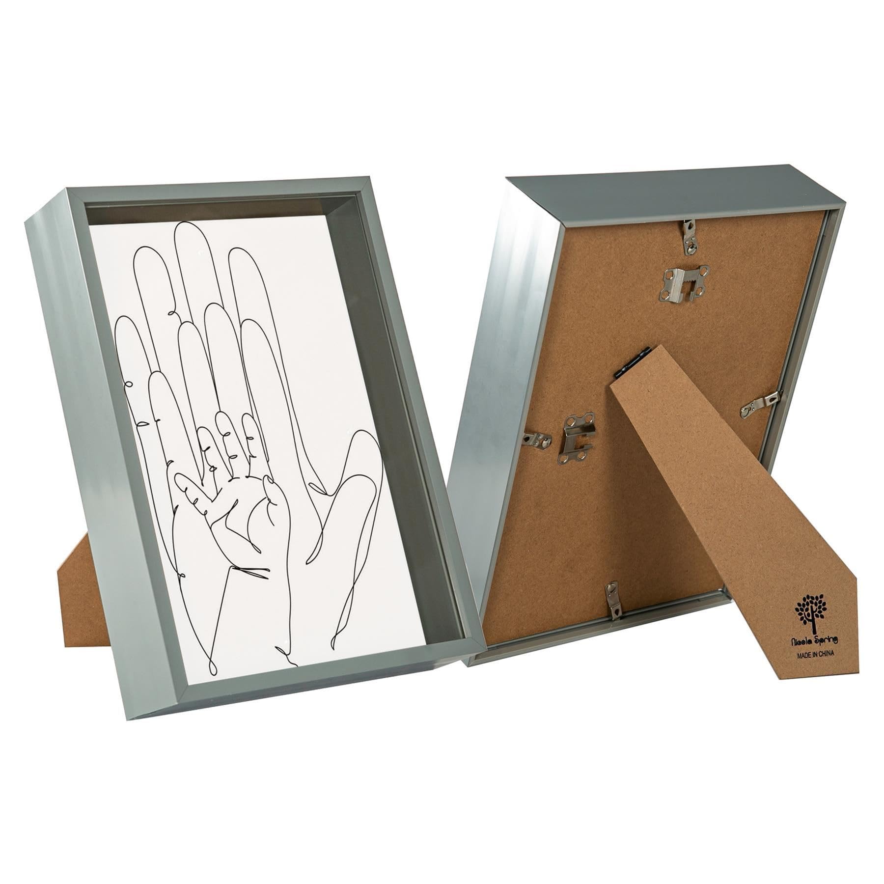Nicola Spring 3D Shadow Box Photo Frames - 8 x 12 (20 x 30cm) - Pack of 2 - Grey 3D Photo Frame A4 Picture Frame Deep Box Portrait Display Case for Crafts, Keepsakes, Wedding, Graduation