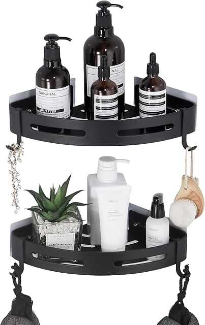 GERUIKE Serviteur Douche Antirouille Etagère d'Angle De Douche Montage sans Perceuse Murale Douche Étagère Aluminium Servi...