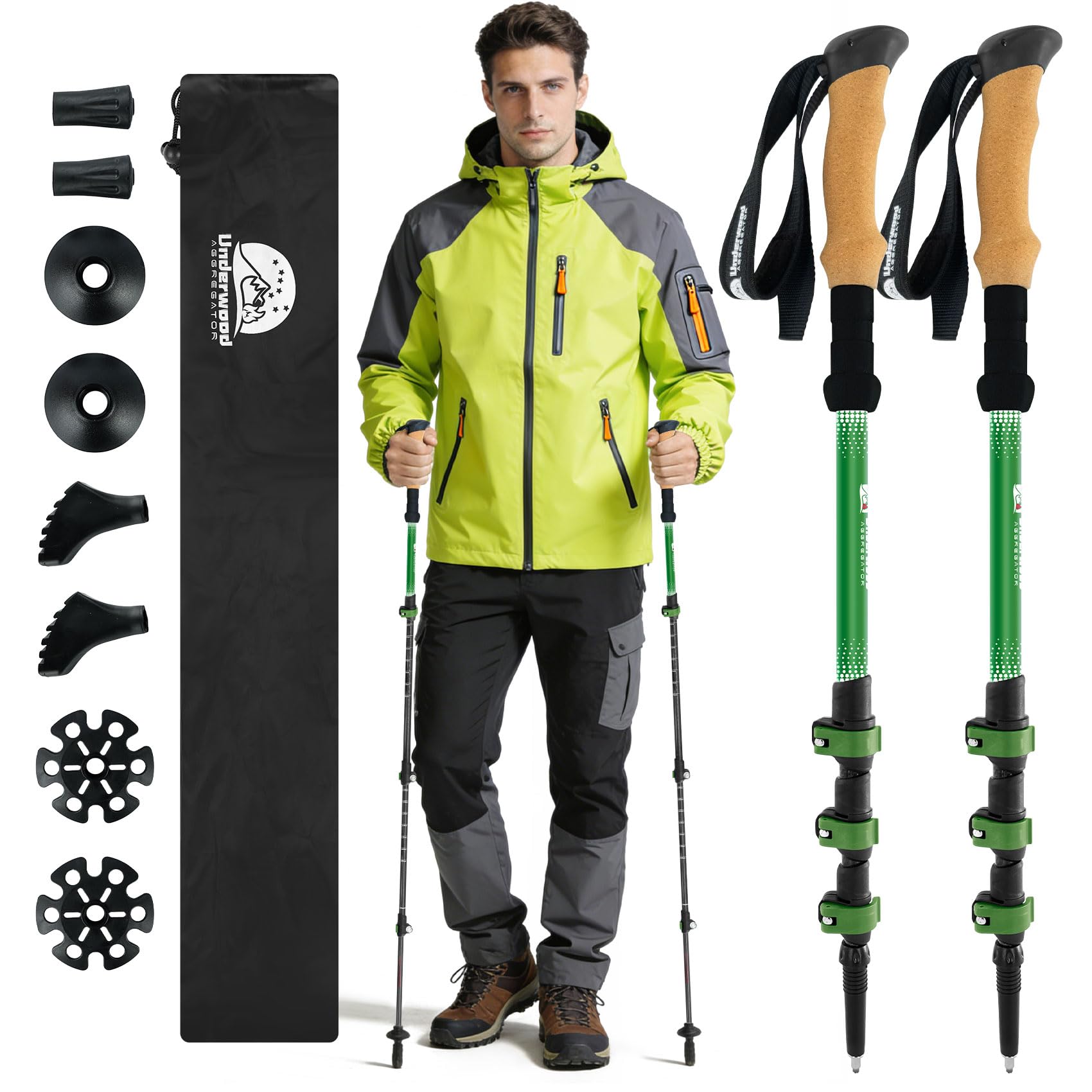 UnderwoodAggregator Carbon Fibre Trekking Poles - 2PCS Telescopic & Adjustable Hiking Sticks for Men Women, Lightweight Walking Poles for Backpacking, Trail Running with Cork Grips & Quick Lock