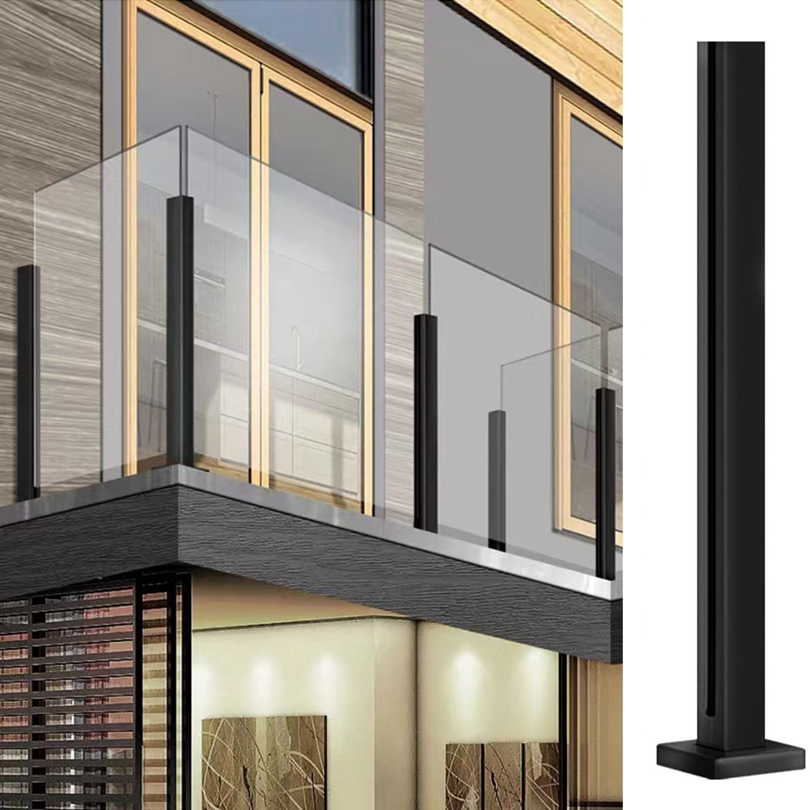 Poteau de garde-corps en verre noir pour installer une balustrade moderne