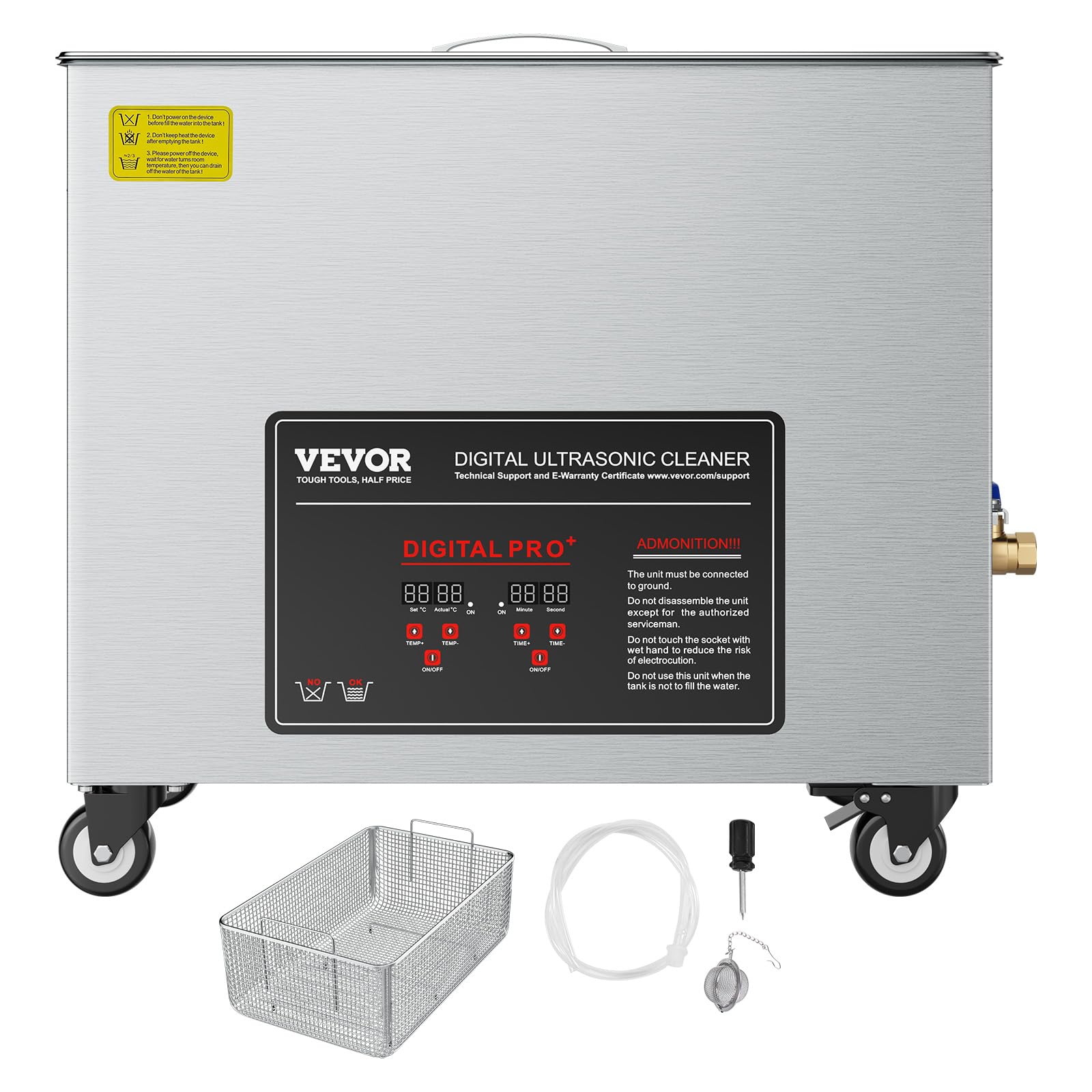VEVOR Limpiador Ultrasónico Profesional 50 L, con Cesta de Limpieza y Pantalla Digital, 840 W, Acero Inoxidable, 40 kHz, con Ruedas para Piezas, Carburadores e Instrumentos, 595 x 395 x 525 mm