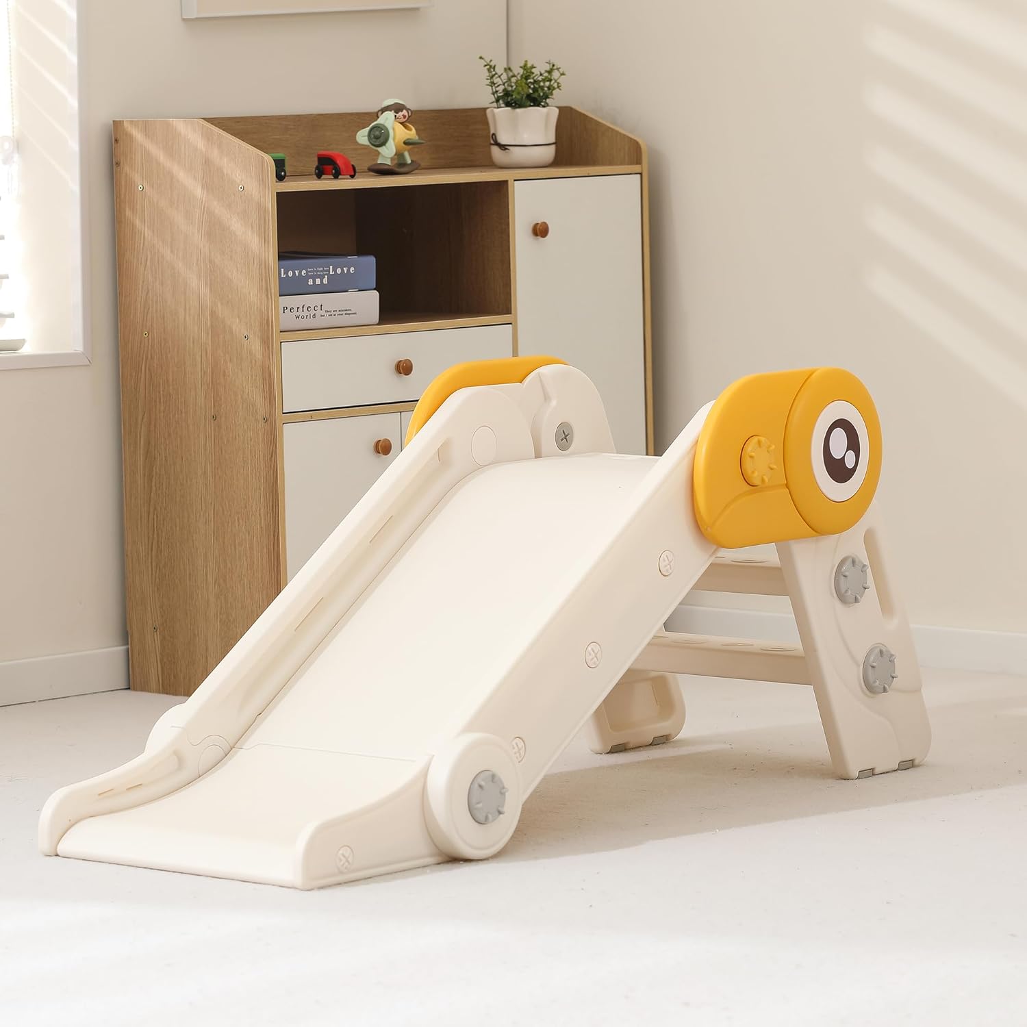 Kids Folding Slide is Suitable for 1-3 Year Old Children in Indoor and Outdoor playgrounds. Easy to Assemble Independent Slide Climbers?White?