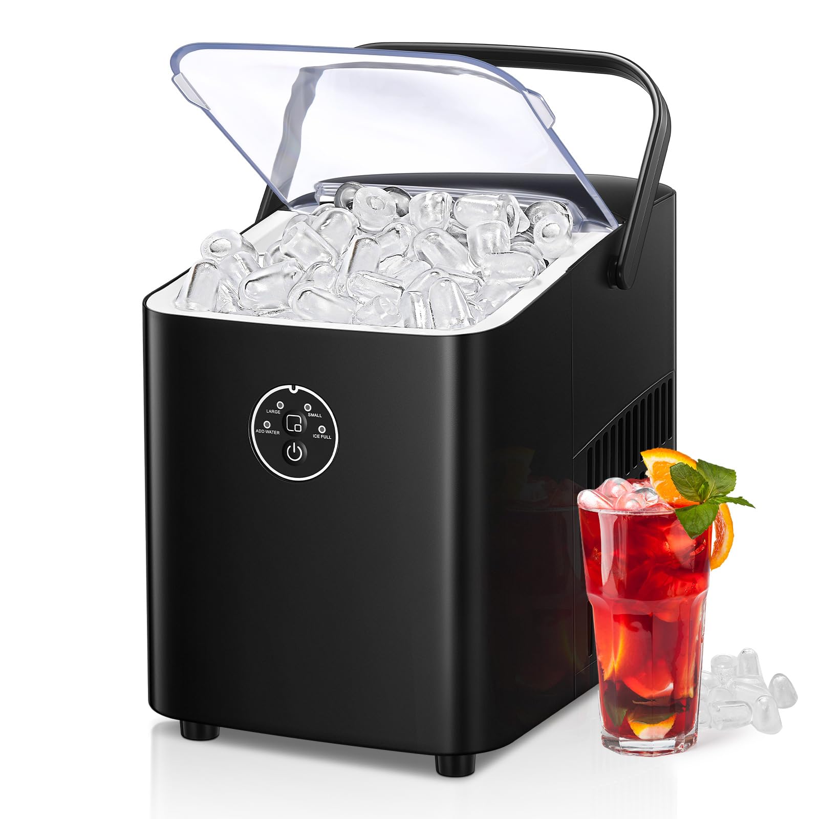 Eiswürfelmaschine, Eiswürfelbereiter 8 Würfel in 6 Minuten fertig, 14 KG in 24 Stunden, Selbstreinigende Kleine Eiswürfelmaschine, 2 Eiswürfel Größen für Küche, Büro, Bar und Party, Schwarz