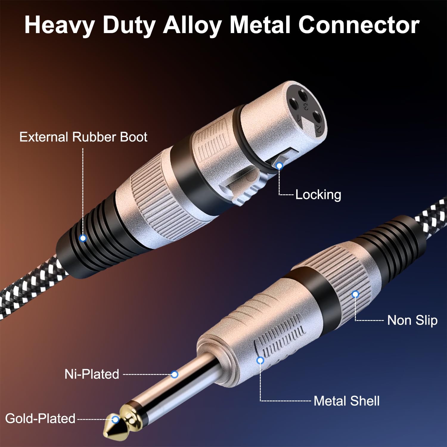 XLR Female to 1/4 Inch TS Cable 3 FT, Nylong Braided XLR 3 Pin Female to 6.35mm TS Male Unbalanced Interconnect Wire Mic Cord for Dynamic Microphone (Pure Copper Conductors)