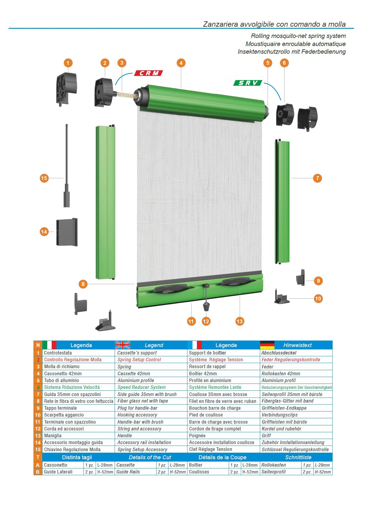 Zanzariera a rullo in kit (cm 90x180 H – Bianco RAL 9010) Con sistema a molla decelerata. Disponibile in 11 colori - Misure da 70 a 140 x H 160/180
