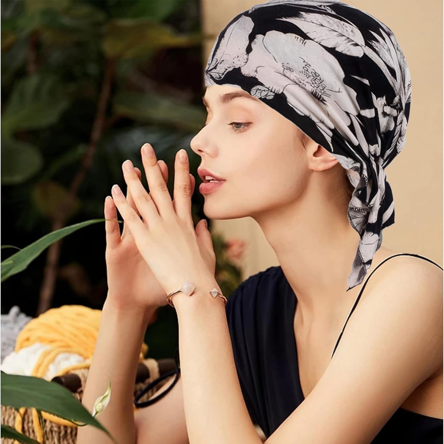2 Piezas de Gorros para Mujer, Sombrero Musulmán de Seda, Hijab Suave de Bambú Preatado, para Quimioterapia contra el Cáncer de Pérdida de Cabello (Negro+Azul Marino)