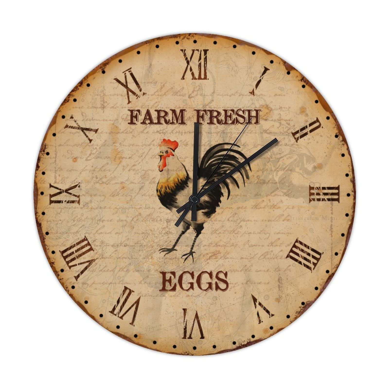 Horloge ronde en bois coq : solution déco vintage murale sans fil 38cm