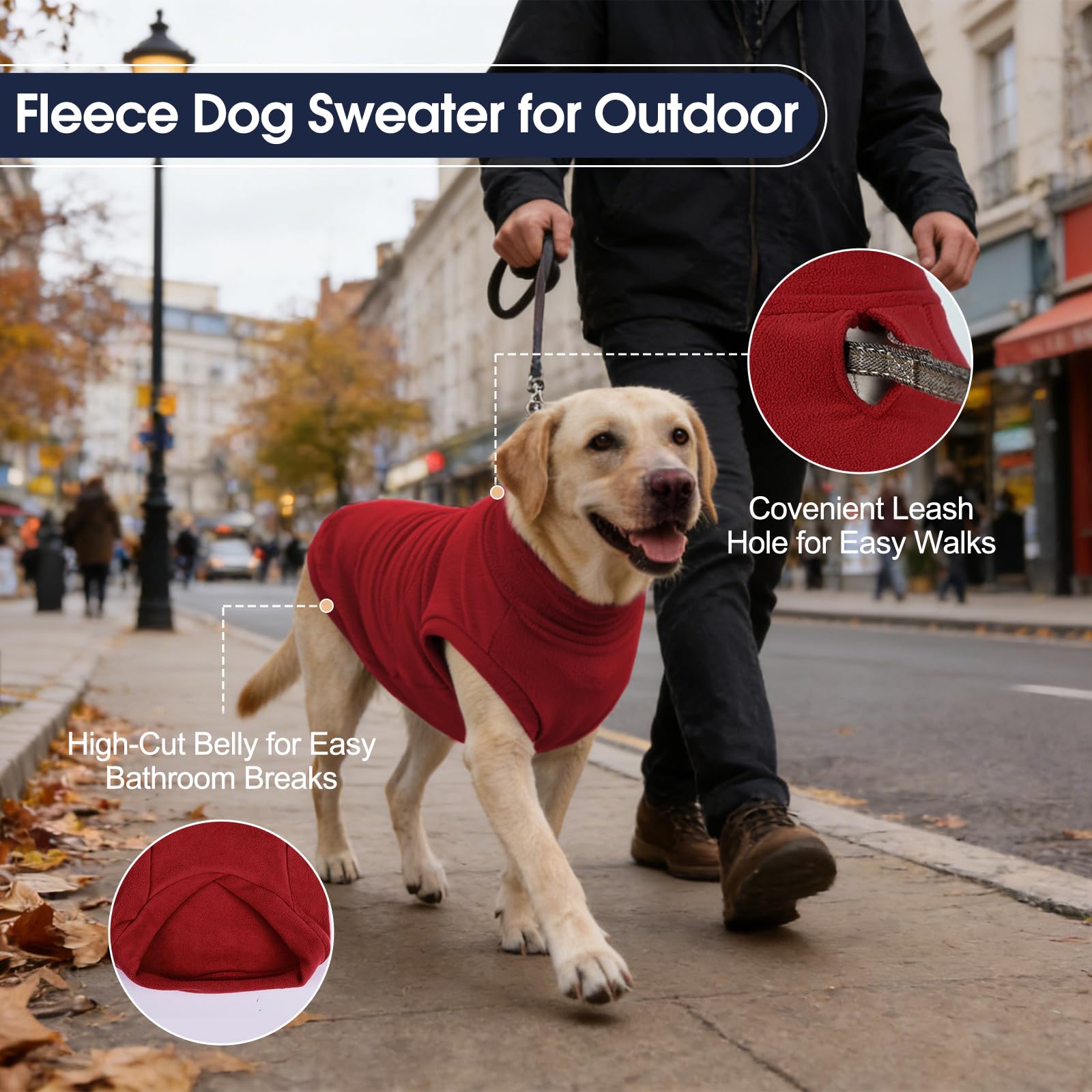 IECOii Paquete de 2 chalecos de forro polar para perro, sudadera elástica acogedora con agujero para correa para otoño e invierno, abrigos cálidos para mascotas pequeñas en interiores y exteriores