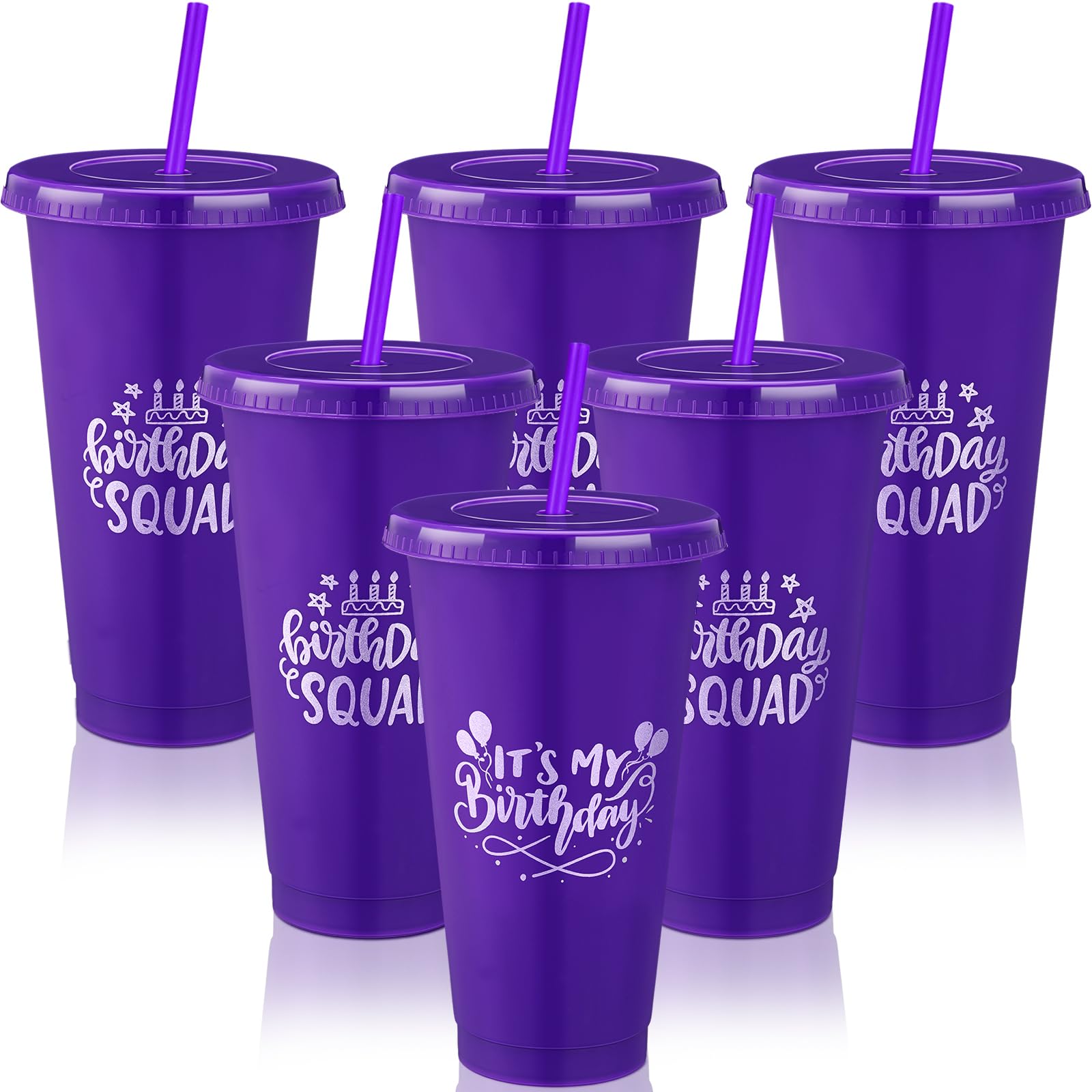 Jingmore Birthday Squad Cups 24 oz Party Tumblers Plastic Tumblers with Lid and Straw for 20th 30th 40th 50th 60th Birthday Decorations Favor for