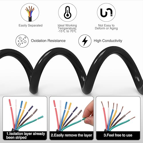 Miniatura 34 de Nilight - Cable conector reforzado de 7 vías para trailer, con caja de derivación de 7 salidas, de 8 pies de largo, apto para remolques motorizados