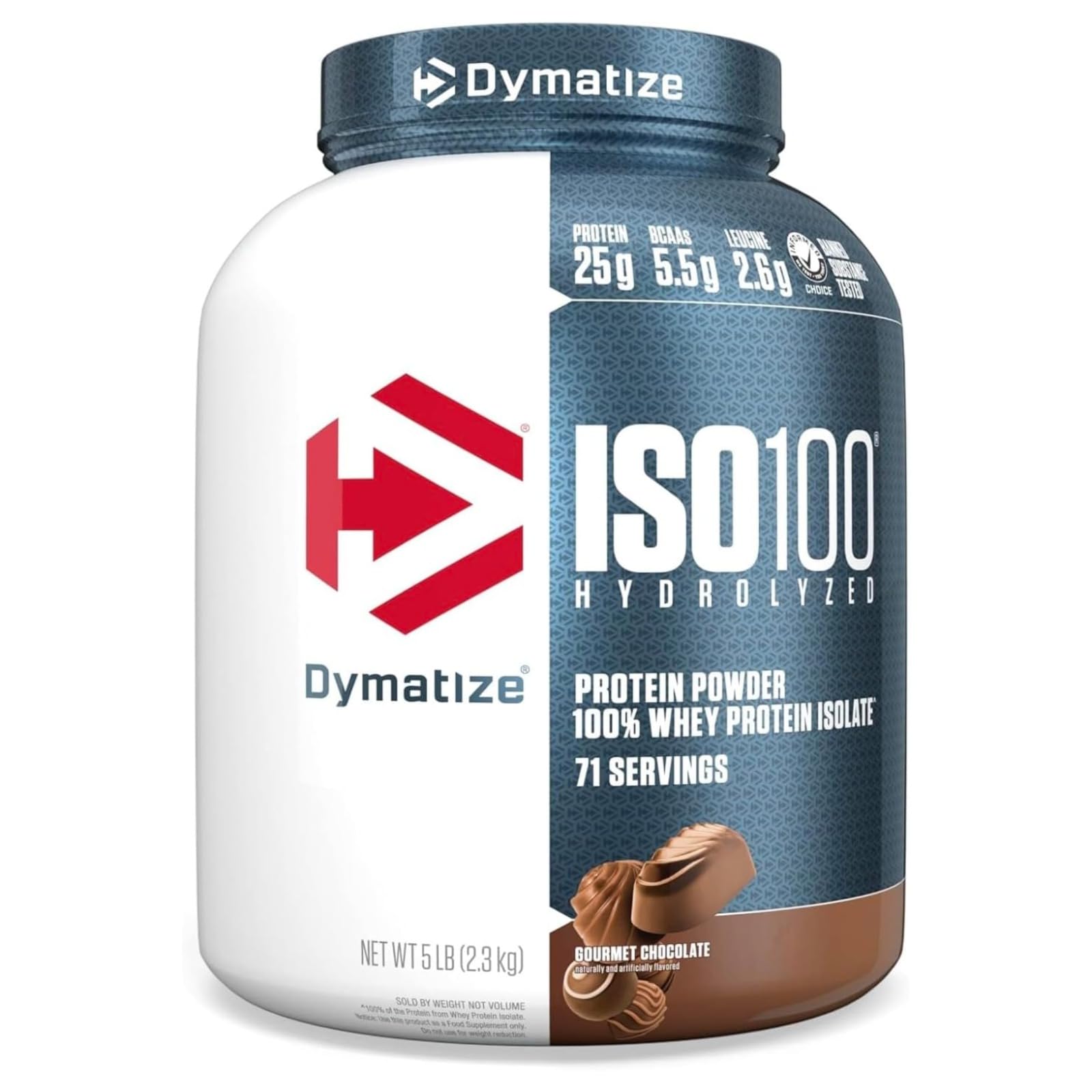 Dymatize ISO 100 5LBS Whey Protein Powder Isolate, Natural Chocolate, 5 Pound
