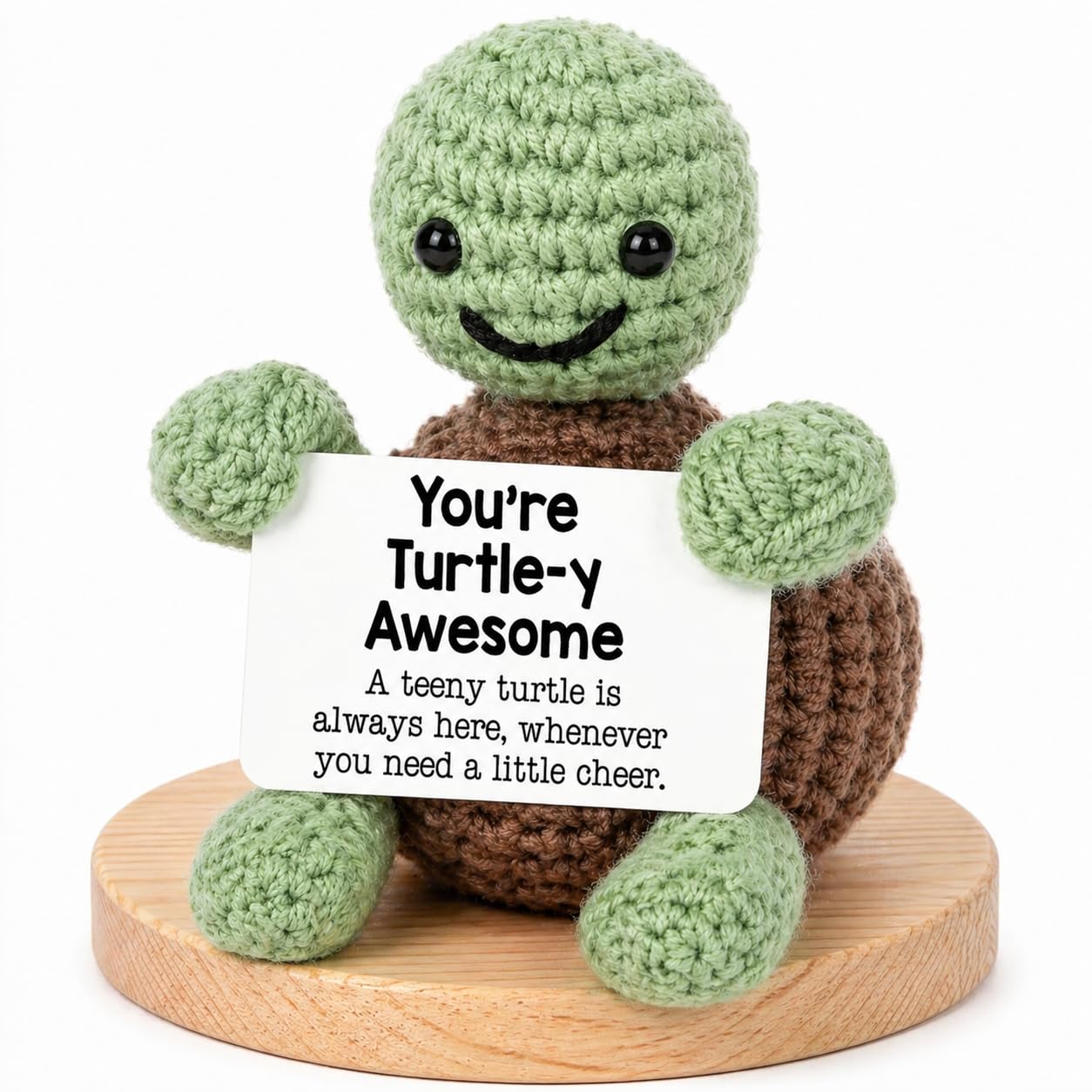 W-Direct Handmade Crochet Plush with Inspirational Message Card (Turtle Awesome) – Cute Emotional Support Mini Animal, Positive Desk Decor Gift for Friends, Coworkers, Encouragement Keepsake