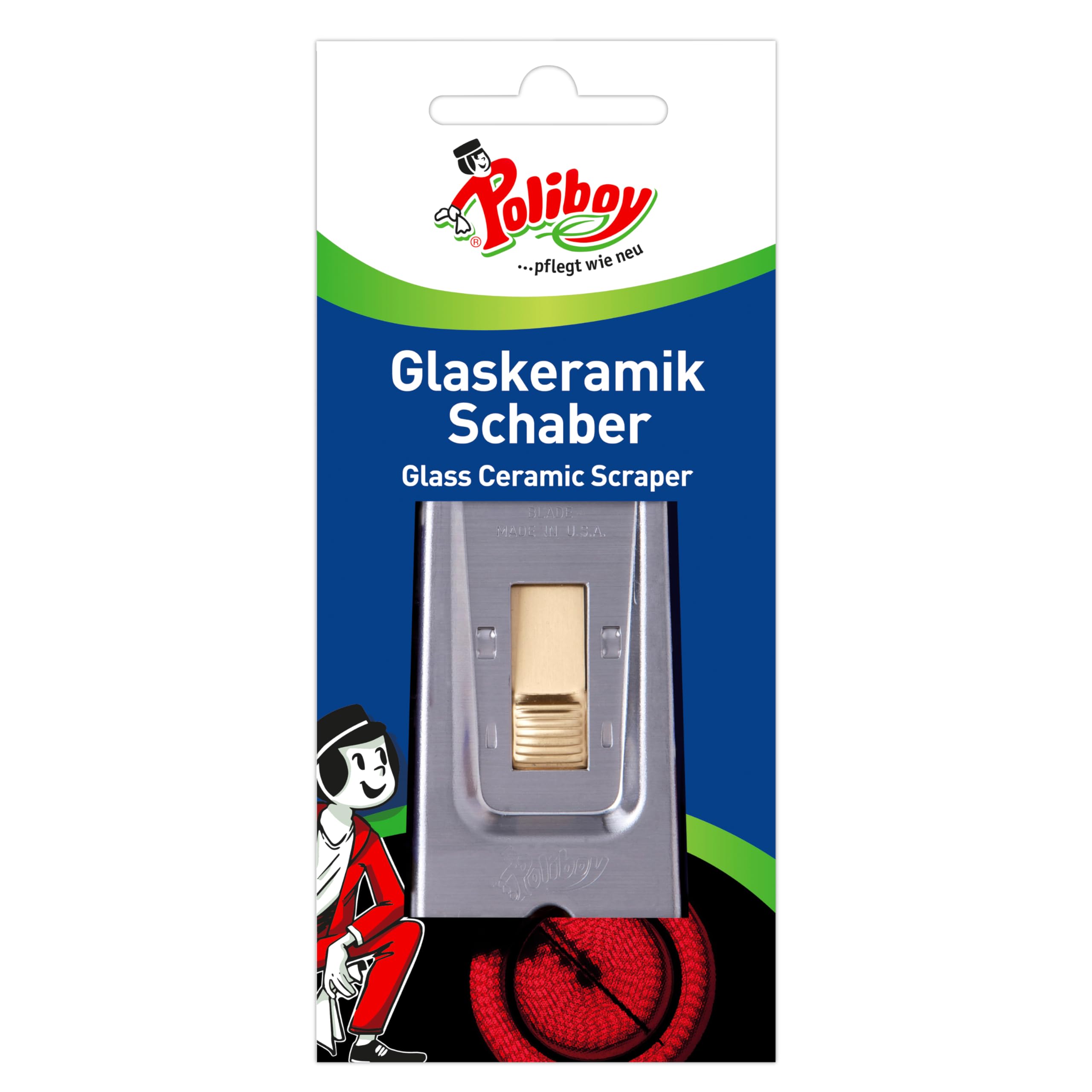 POLIBOY Glaskeramik Schaber - Ceranfeldschaber aus rostfreiem Stahl - Als Kochfeldschaber und Reinigungsschaber - 1 Schaber - Made in Germany