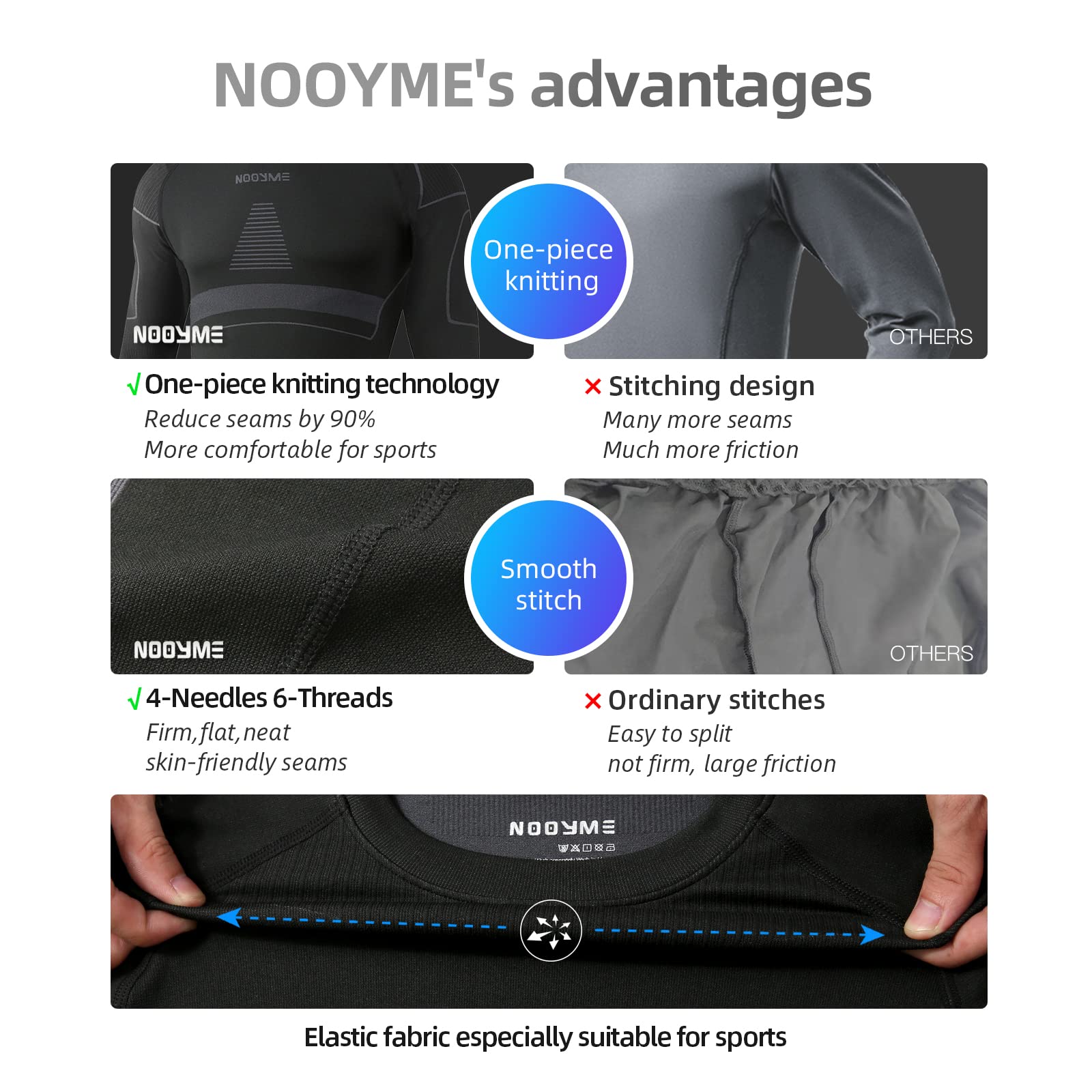 NOOYME Intimo Termico Uomo Traspirante Asciugatura Rapida Set Termica Uomo per L'attività all'Aria Aperta Ideale per Sci Pesca Alpinismo Ciclismo Allenamento Corsa Autunno Inverno