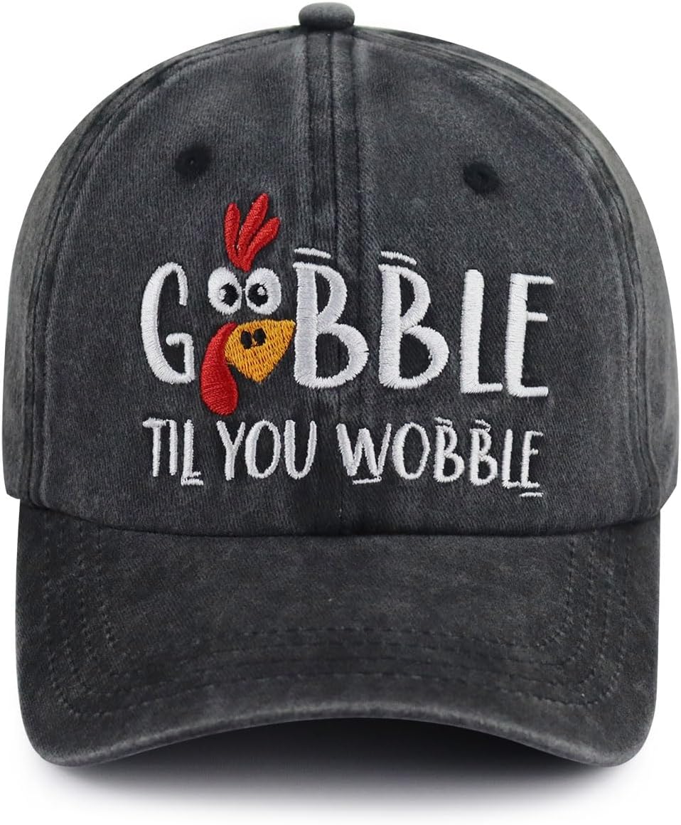 Tbstlumd Gobble Till You Wobble Hat for Women Men, Funny Adjustable Thanksgiving Embroidered Cotton Baseball Cap