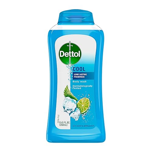 Dettol Gel de ducha y lavado corporal refrescante, Jabón líquido corporal con menta y bergamota, 249.99 ml (paquete de 1)