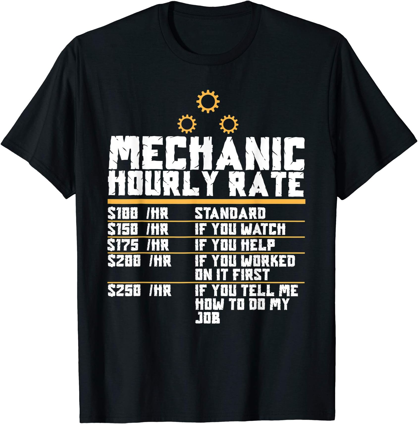 Mechanic Hourly Rate Funny Diesel Auto Car Repair Humor T-Shirt