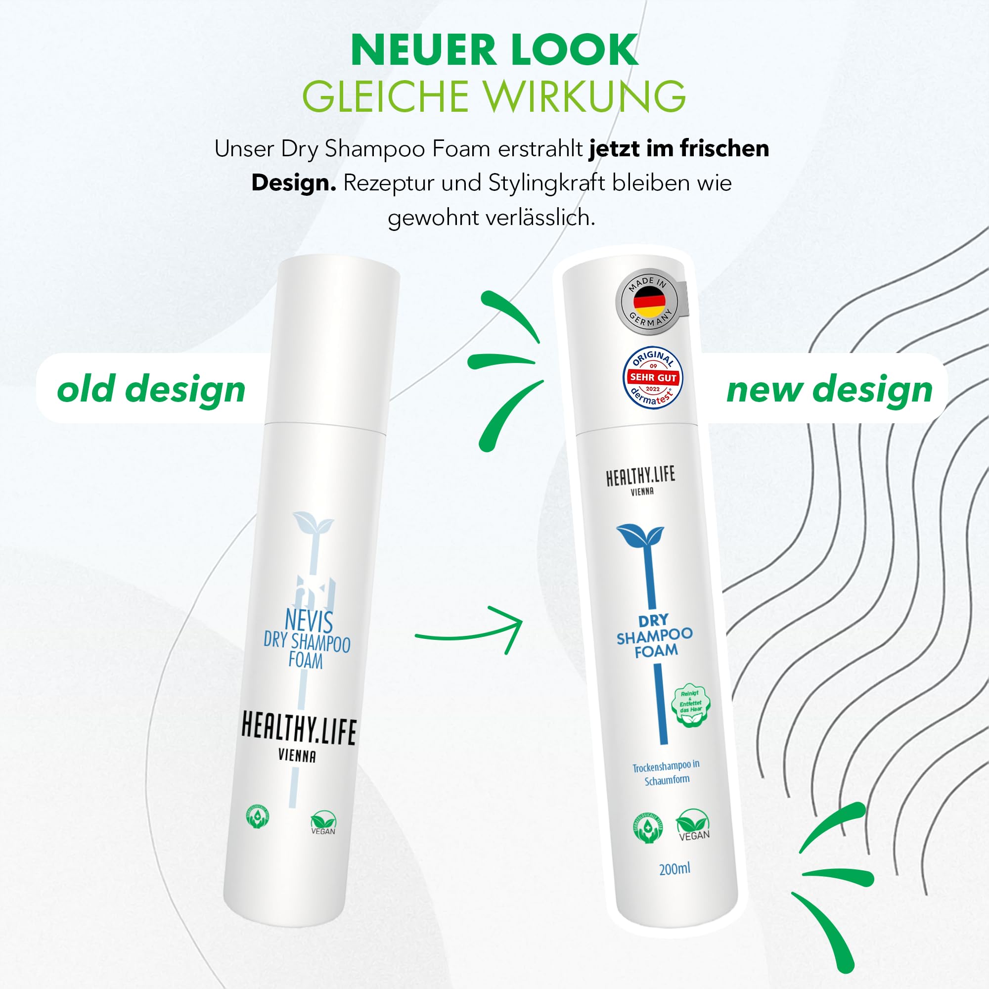 HLV - Dry Foam Shampoo | Frisches Haar & Volumen | Entfettet die Haare | VEGAN, Schnelle Haarpflege, Trockenshampoo Schaum | Ohne Sulfate & Silikone | Geeignet für Alle Haartypen & Haarfarben, 200 ml
