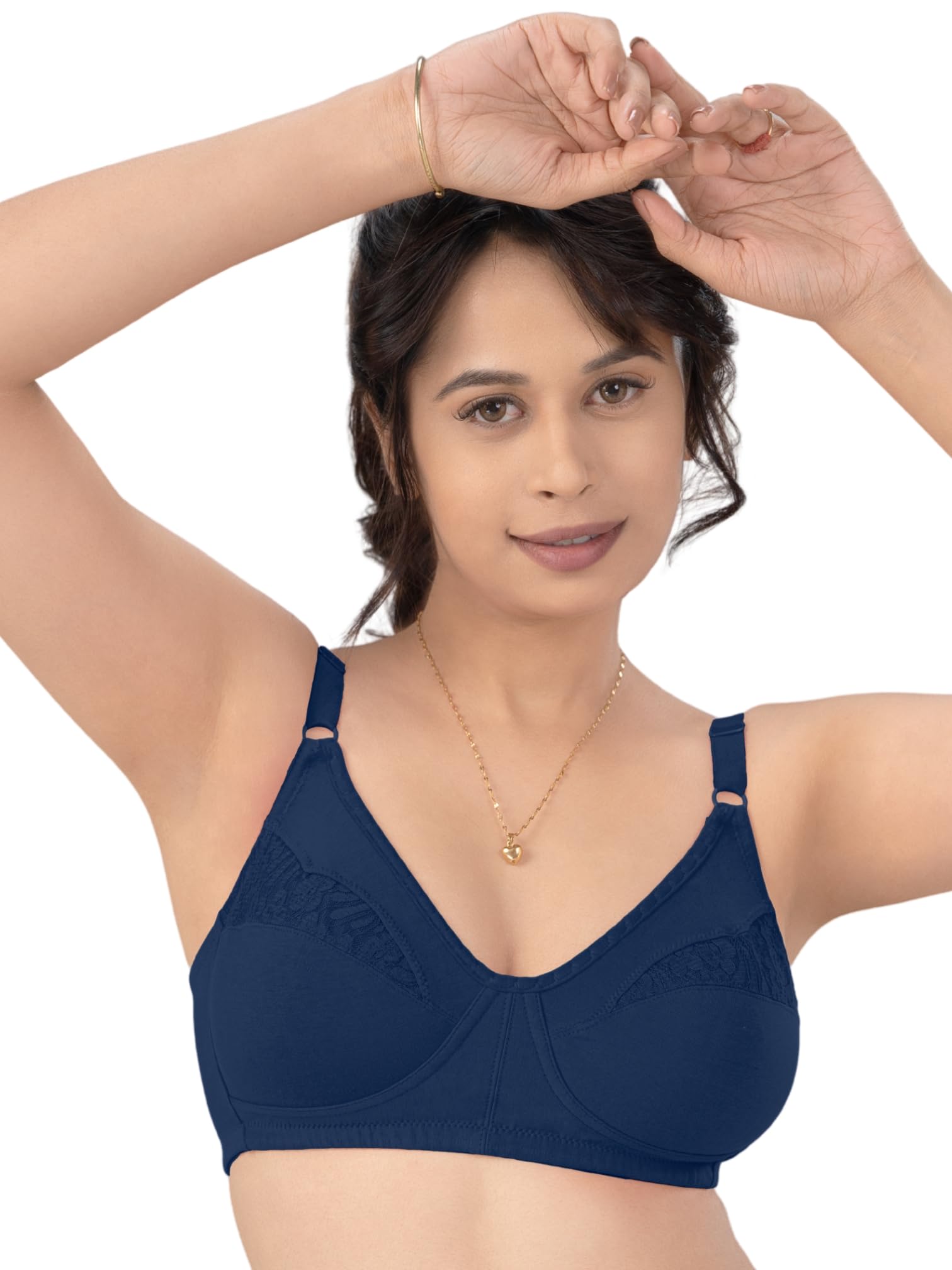 lovable Cotton Lace Bra for Women Non-Padded Seamed Wire Free with Adjustable Straps U-Neck Full Covering Cups Bridal & Saree Bra - ADL The 1-picture-32